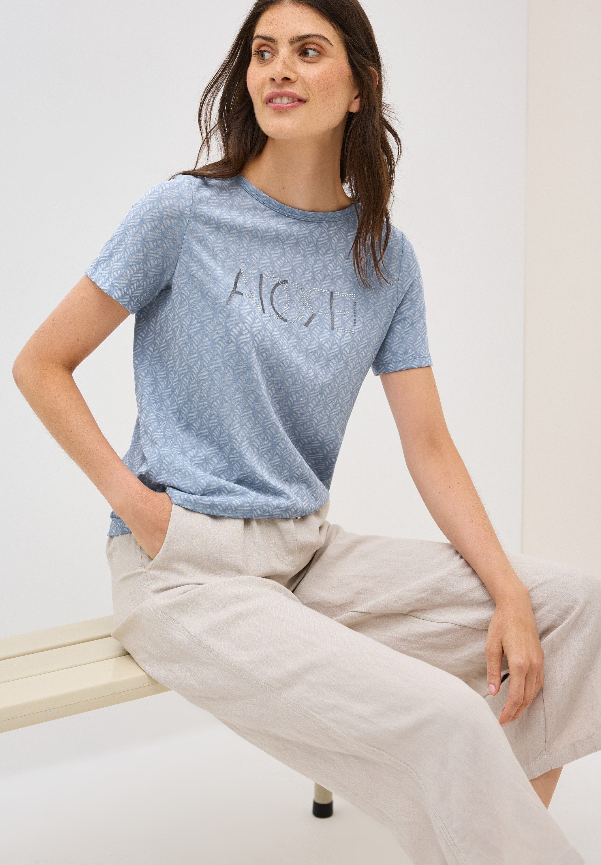 CECIL T-Shirt in Ausbrenner-Optik mit Wording günstig online kaufen