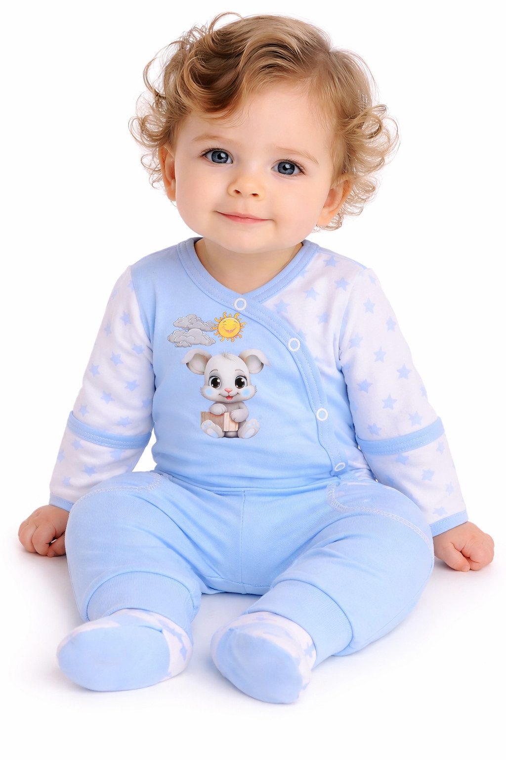 La Bortini Wickelbody Body mit Kratschutz und Hose Baby Anzug 2tlg Set Body aus reiner Baumwolle