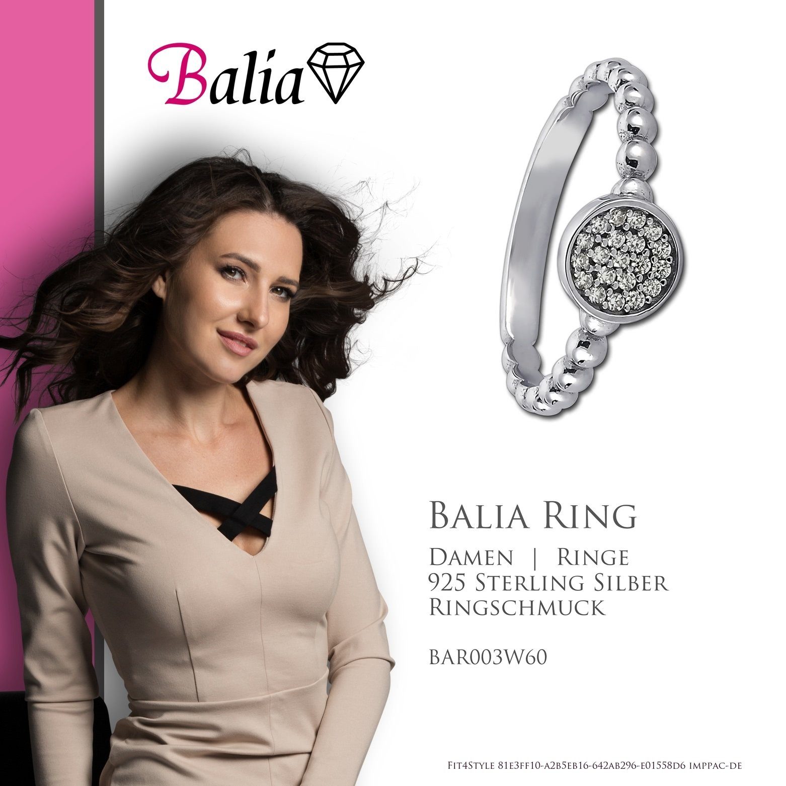 Silber (Fingerring), weißen für (19,1), 60 925 mit Ring Silberring Ring Sterling Balia Balia Zirkoniakreis, Damen Damen Zirkonia