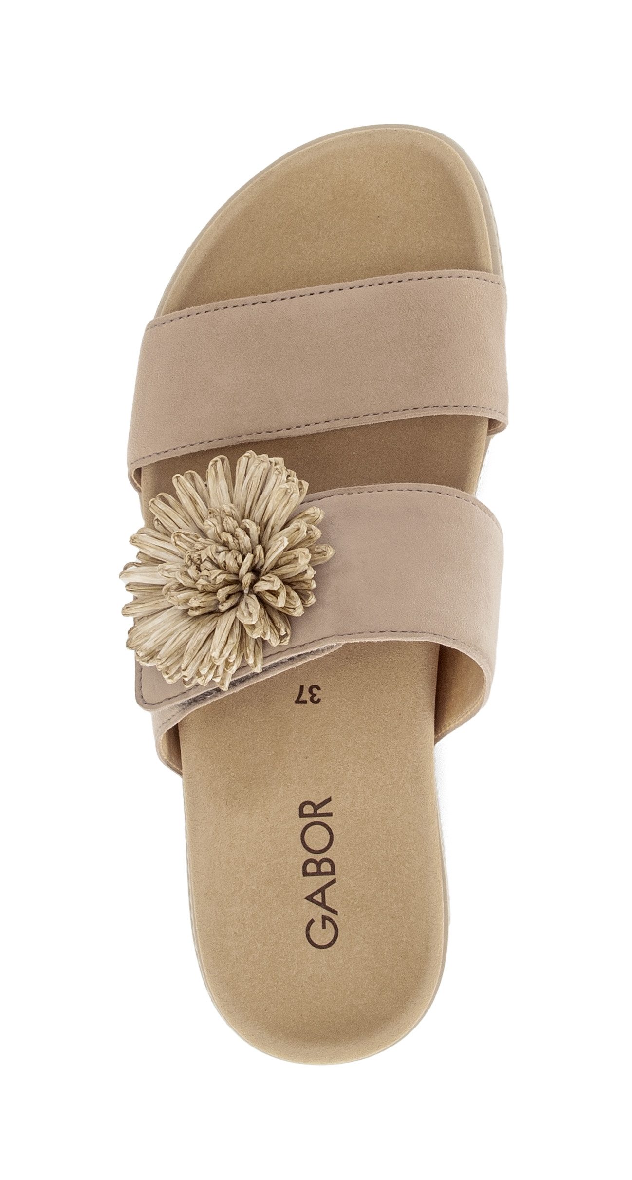 Gabor Pantolette Plateau, Sommerschuh, Schlupfschuh mit Bast-Zierblüte