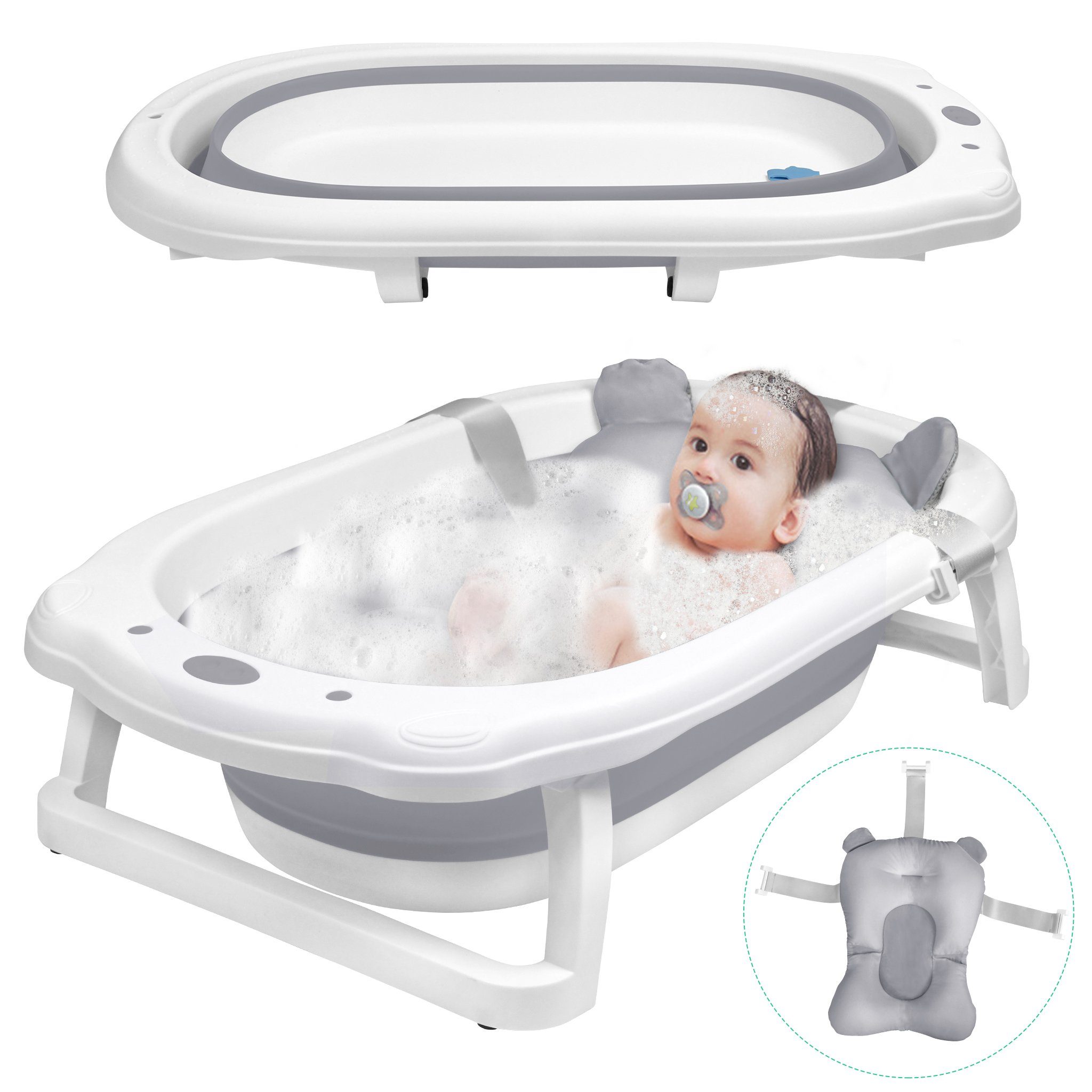 AUFUN Babybadewanne Baby Badewanne PP&TPE Babywanne Badewannensitz, Faltbare