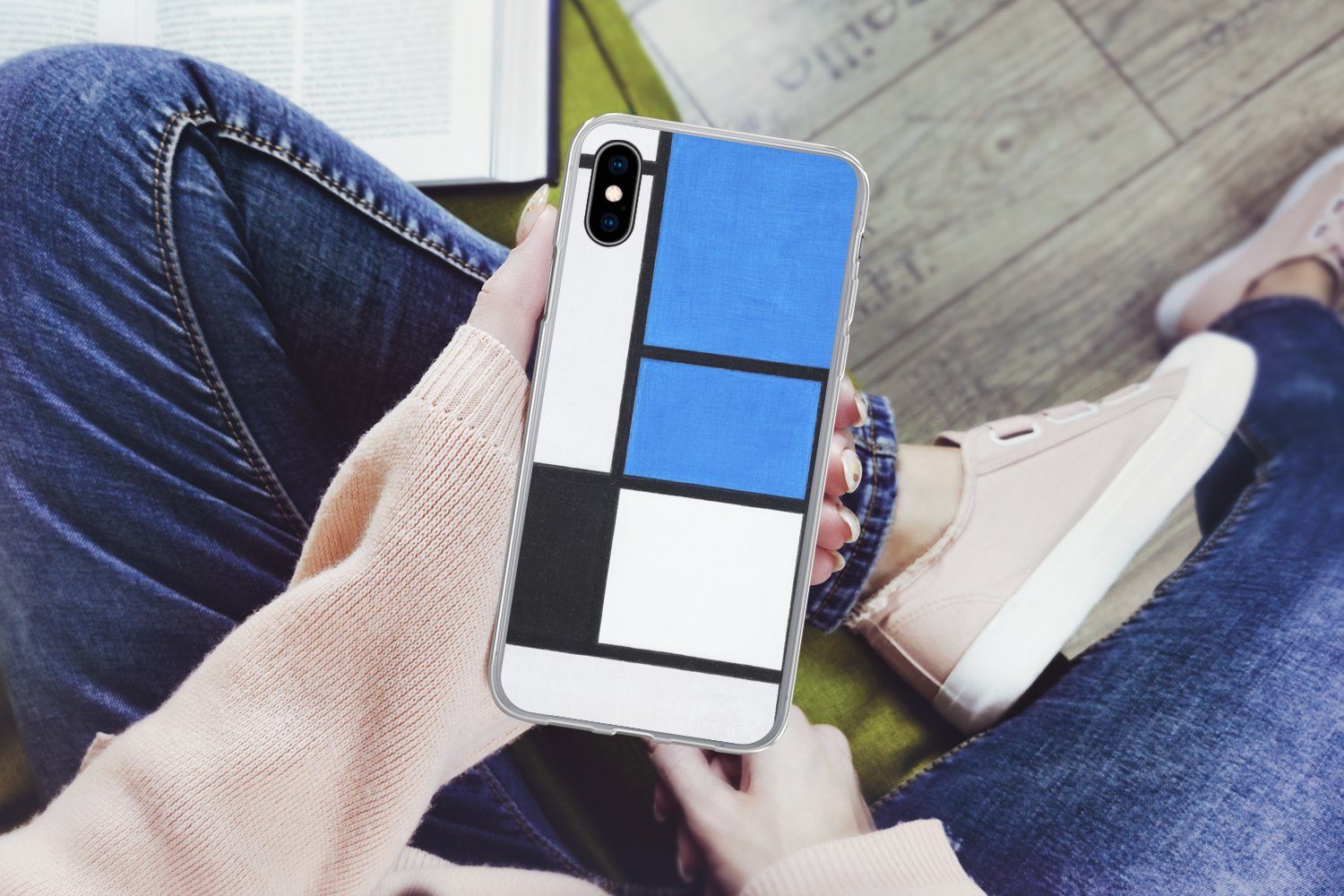 MuchoWow Handyhülle für Apple iPhone X Komposition mit Blau, Rot, Schwarz, Gelb und Grau -, Smartphone-Bumper, Print, Handy Schutzhülle Dünn