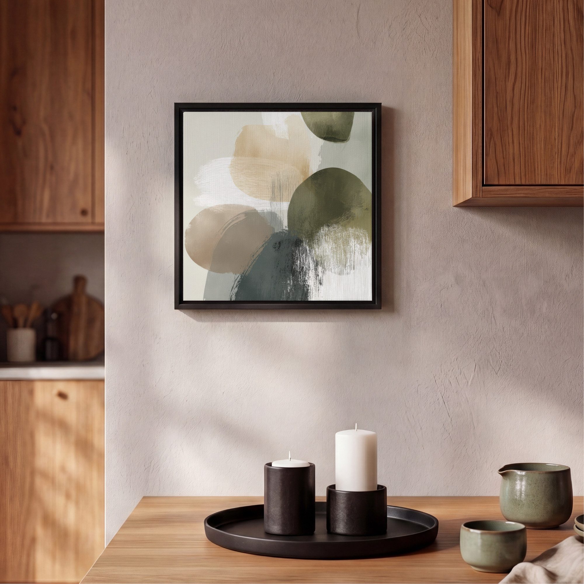 OneMillionCanvasses® Leinwandbild mit Rahmen - Minimalistisch - Kreise - Pinselstriche - Beige, Fotodruck (1 St), Leinwand Bilder Klein, Wand Dekoration Aesthet – Bild 2 von 5