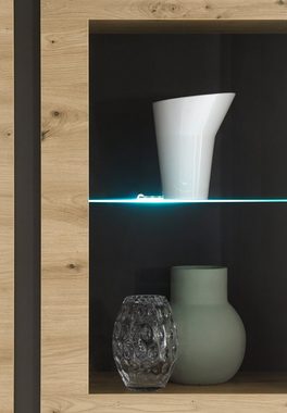 Furn.Design Wohnwand Louna, (Wohnzimmer Kombination 4-teilig, Eiche Artisan und Graphit grau, 290 x 194 cm), mit Push-To-Open und Soft-Close