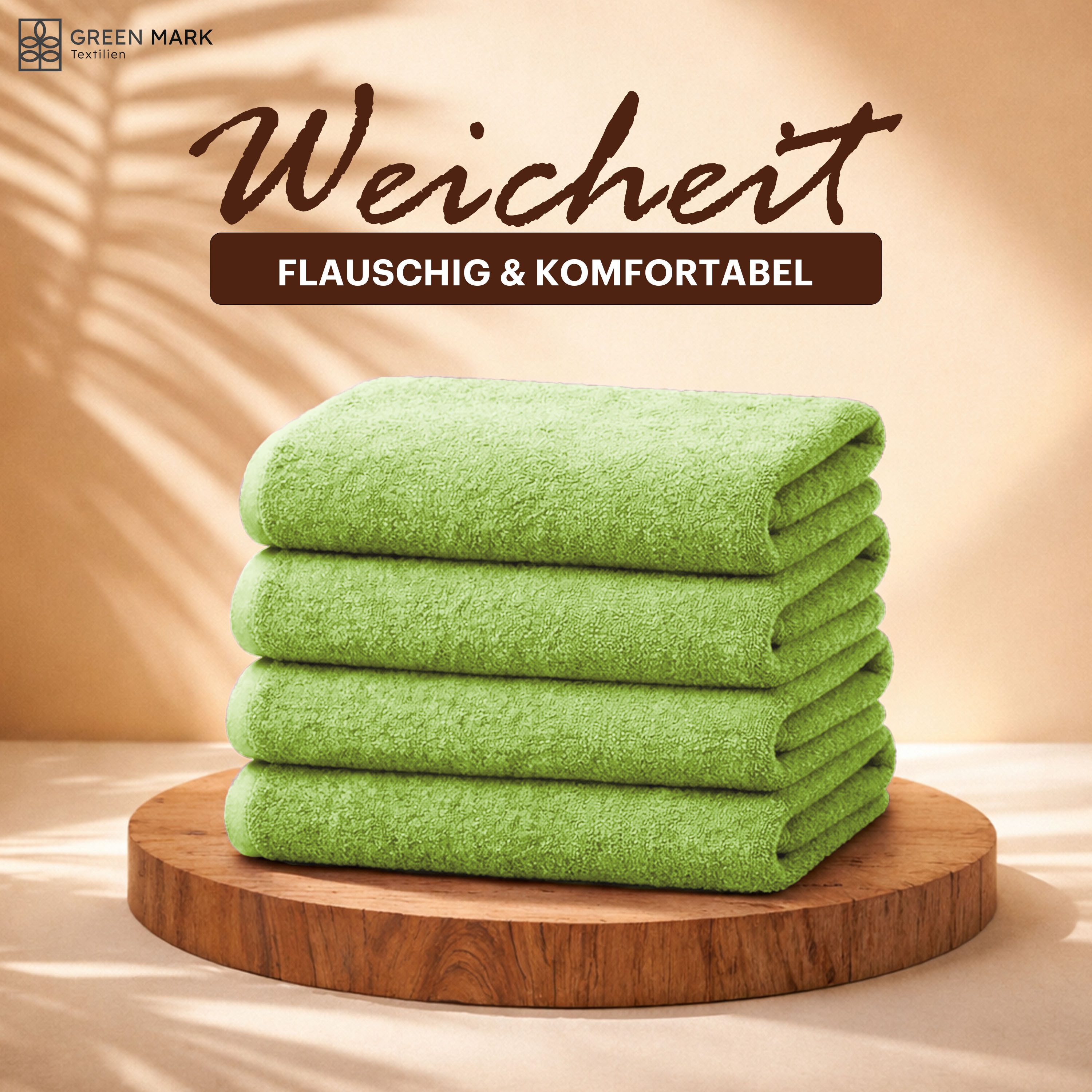 NatureMark Duschtuch 4er-Sparpack Frottier Duschtücher 70x140cm, 100% Baumwolle (4-St), Duschhandtuch 70x140cm Apfel grün