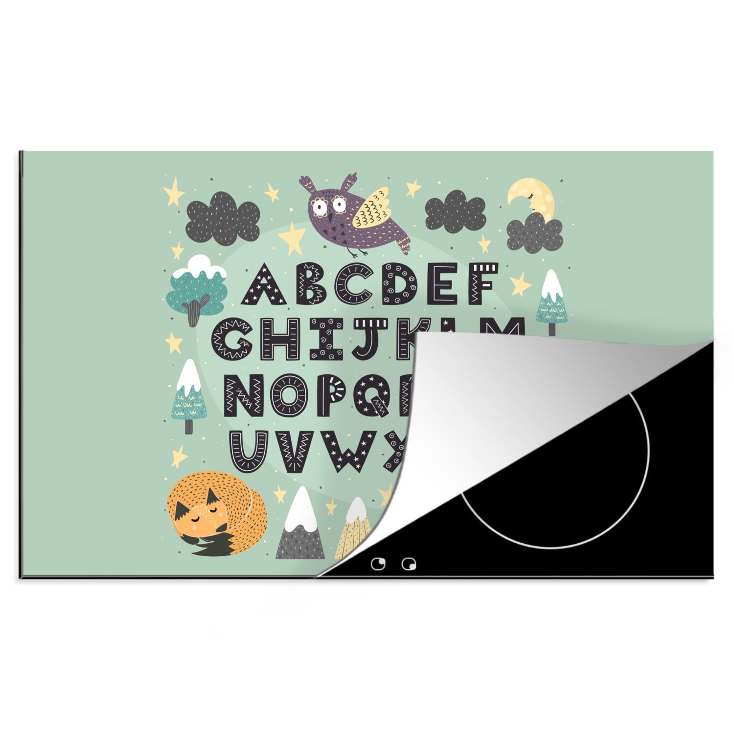 MuchoWow Herdblende-/Abdeckplatte Illustration Hintergrund, cm, mit Alphabet (1 Induktionskochfeld Ceranfeldabdeckung grünem die Vinyl, für Schutz küche, tlg), 81x52