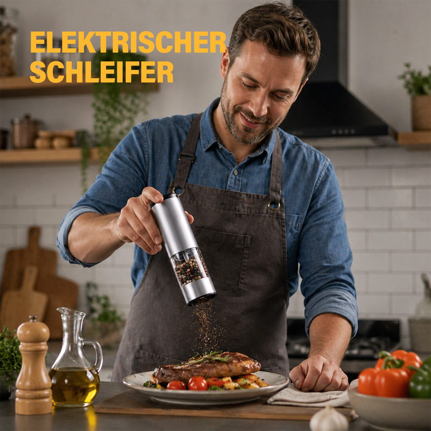 AKKEE Salz-/Pfeffermühle Elektrische Salzmühle & Pfeffermühle, 2er Set, LED-Beleuchtung, Pfeffermühle Elektrisch mit USB Aufladbar