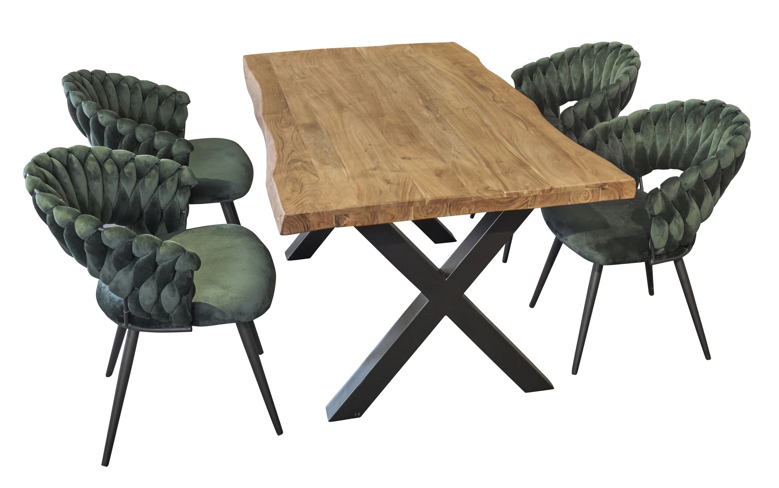 LC Home Essgruppe LC Home Essgruppe 5tlg. Esstisch + 4x Esszimmerstühle Samt Flechtoptik, (5-tlg)