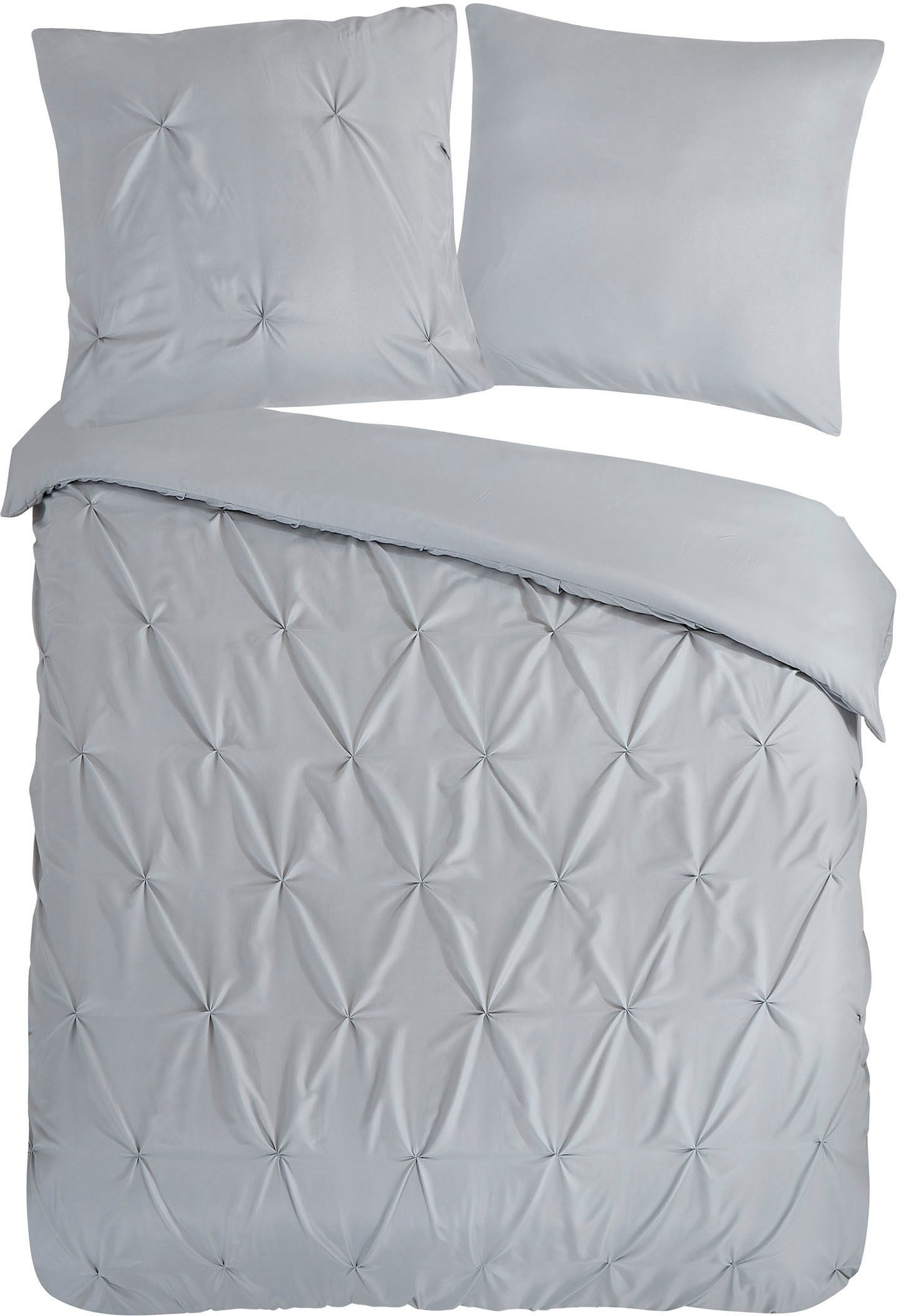 PURE luxury collection Wendebettwäsche Elegence, Microfaser, 2 teilig, Mikrofaser, Uni, Stickerei, luxuriöse Falten, Reißverschluss