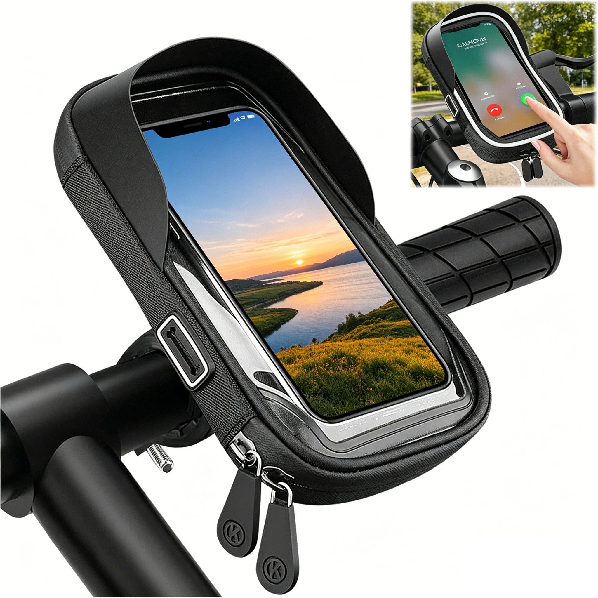 MOPUEA Smartphone-Halterung Wasserdicht Handyhalterung Handyhalter Fahrrad Lenkertasche Halter, (bis 6,4 Zoll, 1-tlg., 360° Drehbare Fahrradhalterung Handy Halterung Fahrradlenker Tasche, Fahrradtasche mit Regenhaube für 6,4 Zoll Smartphone GPS)