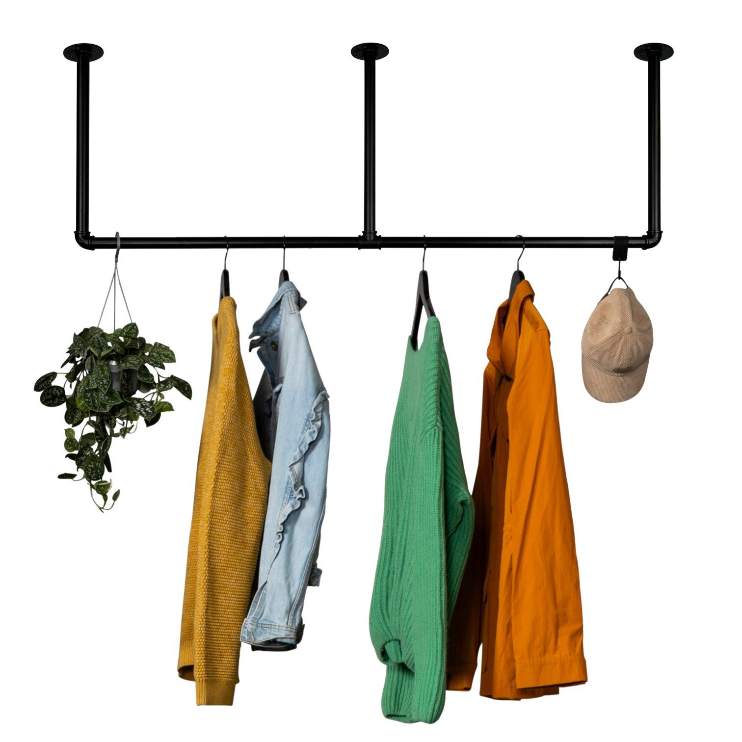 RSR Hangers Kleiderstange Garderobe Industrial Deckenmontage Schwarz Garderobenstange Lovis – Bild 2 von 5
