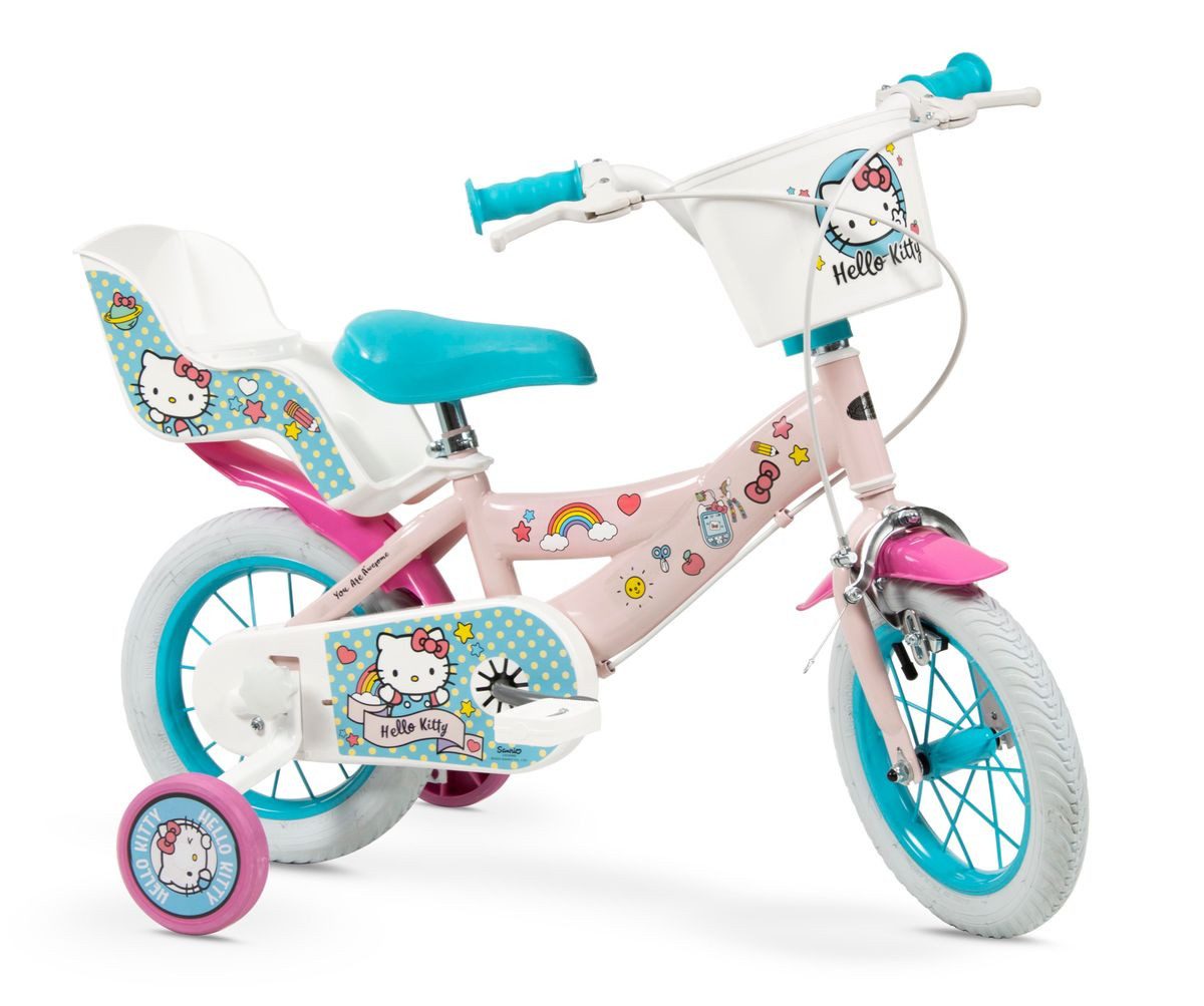 Toimsa Bikes Kinderfahrrad 12 Zoll Kinder Mädchen Fahrrad Kinderrad Rad Bike Hello Kitty 1249, 1 Gang, Puppensitz, Korb, Stützräder
