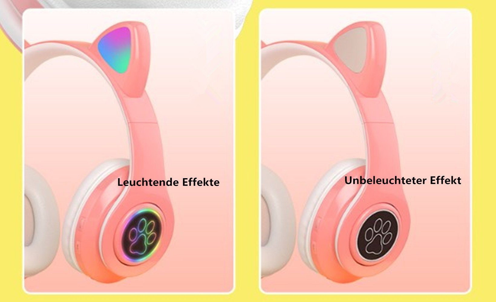 autolock Kopfhörer Bluetooth Einstellbare) Kopfhörer Bluetooth Katzenohr, 5.0 Faltbare (Wireless Musik LED Headset Over-Ear-Kopfhörer Glühende Headset,Wireless WH kabellos