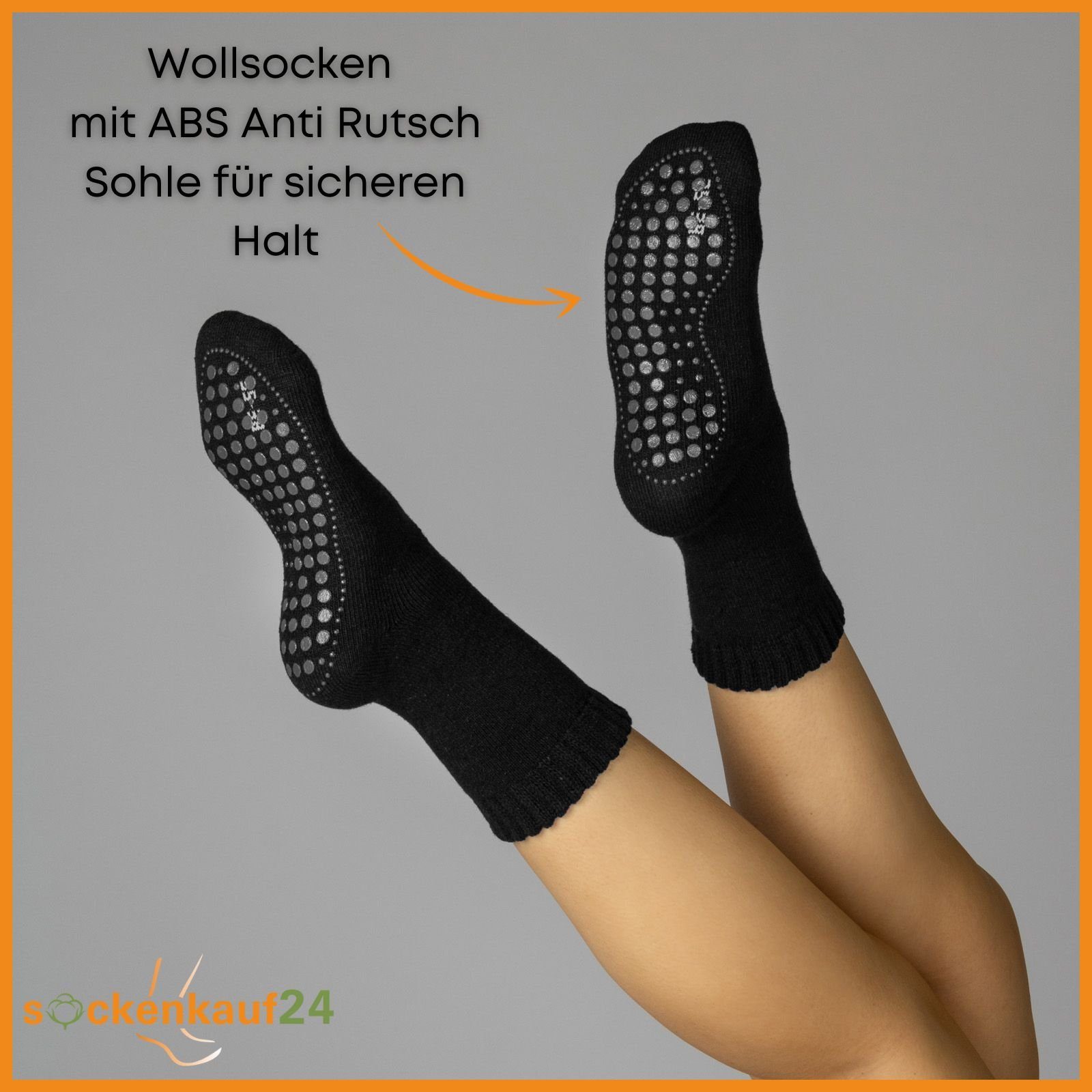 sockenkauf24 ABS-Socken 2, ABS 21463 mit 43-46) Paar - Socken WP Socken Wolle 4 6 Rutsch Anti Damen 2-Paar, & (Schwarz, Herren oder