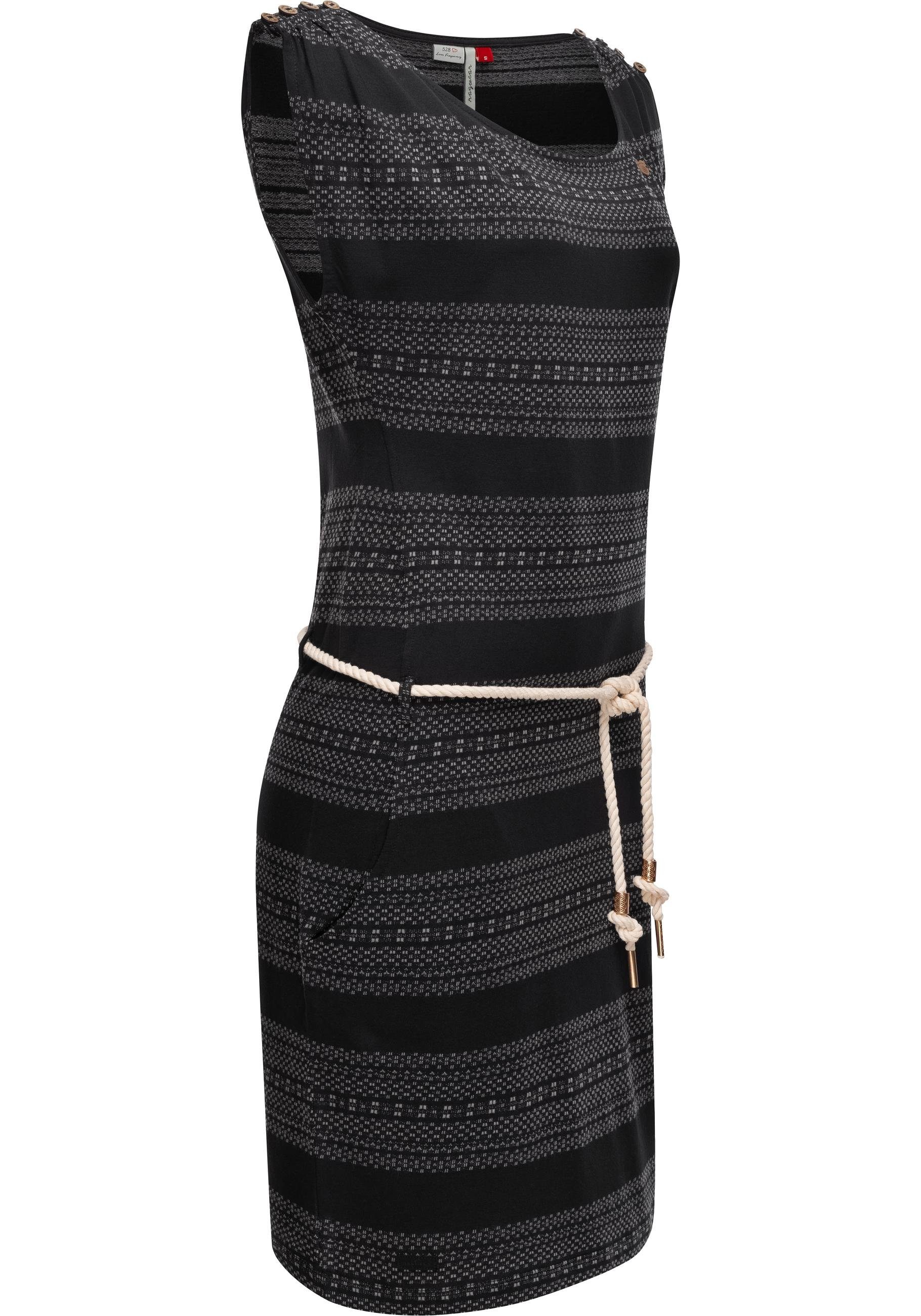 Ragwear Shirtkleid Chego stylisches Bindeband schwarz Sommerkleid mit