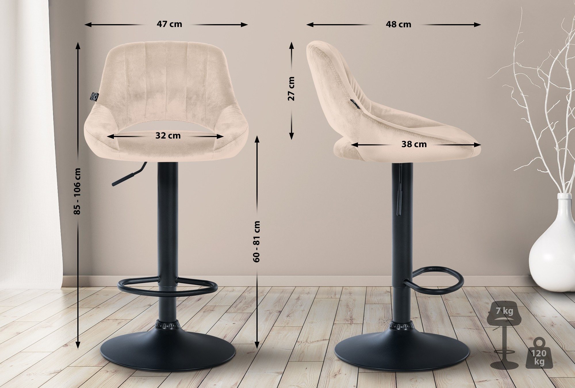 CLP Barhocker Milet Samt (2er Set, günstig online kaufen