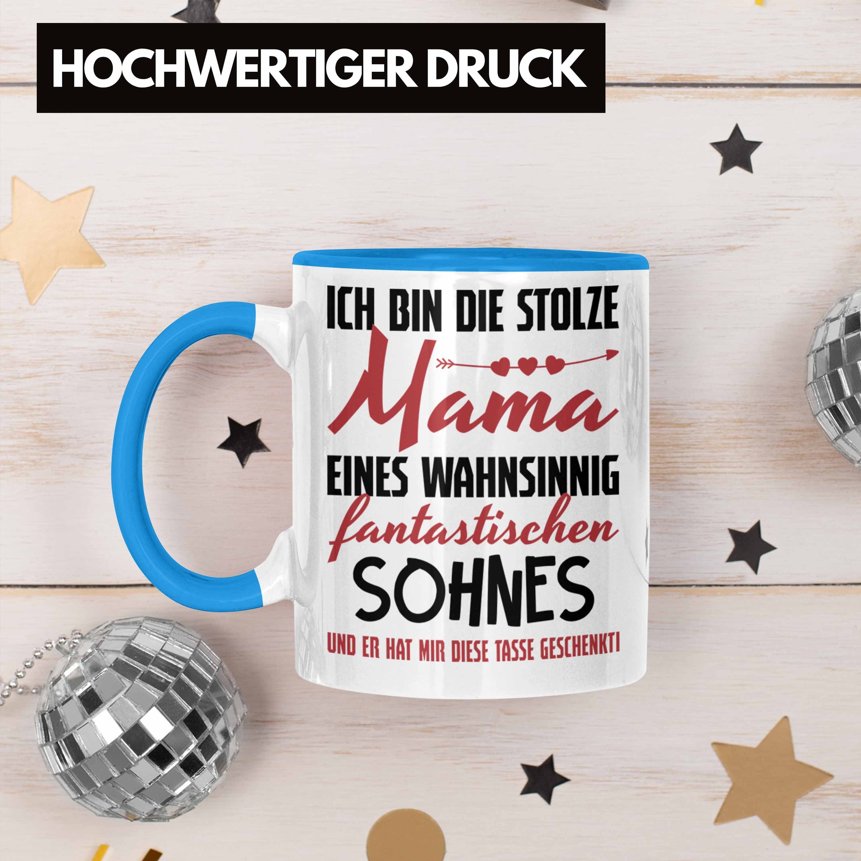 Trendation Tasse Trendation - Sohn Kaffeetasse Mama von Geschenk Geschenkidee Blau Spruch Tasse Muttertag