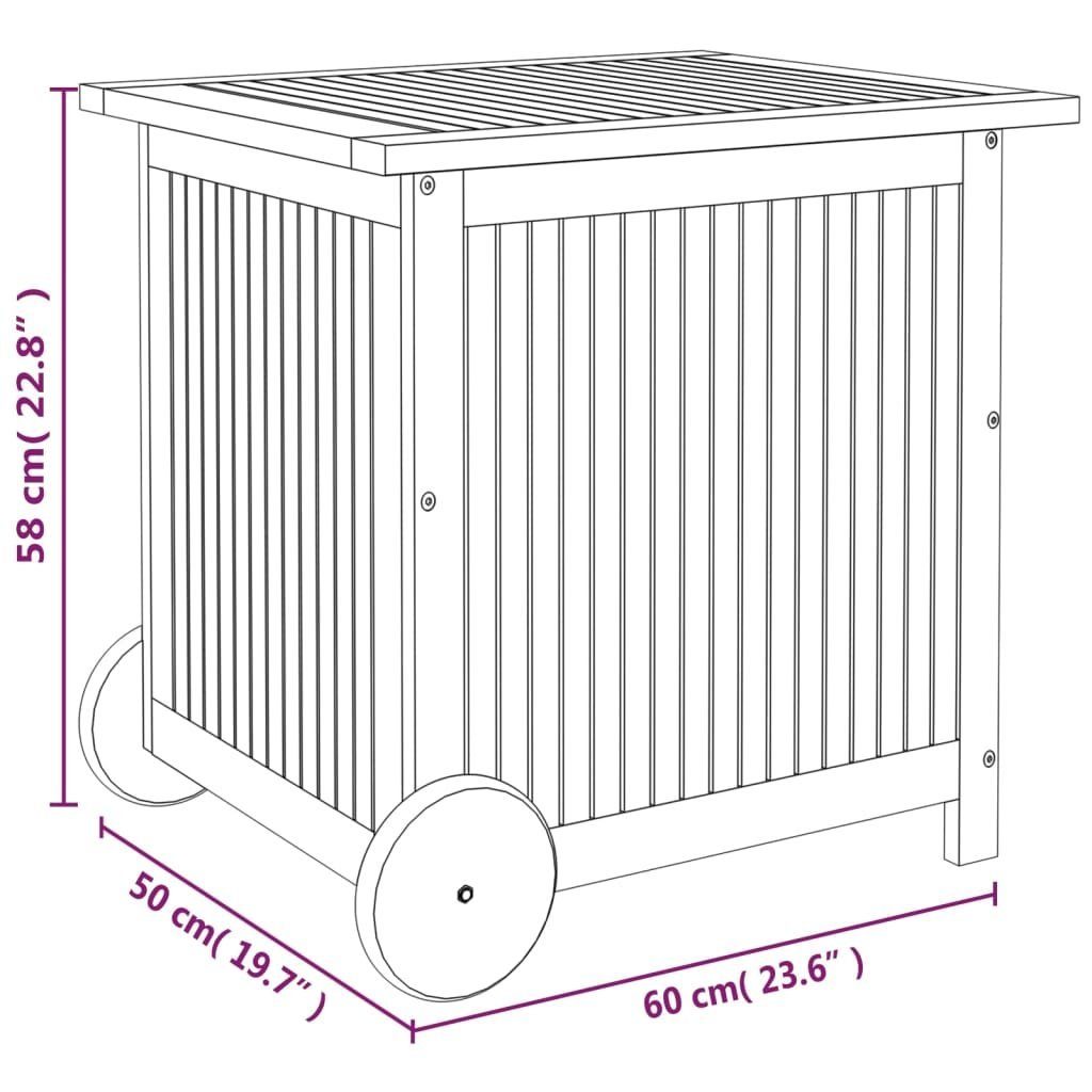 Gartentruhe Akazie cm Massivholz Rollen furnicato mit Gartenbox 60x50x58