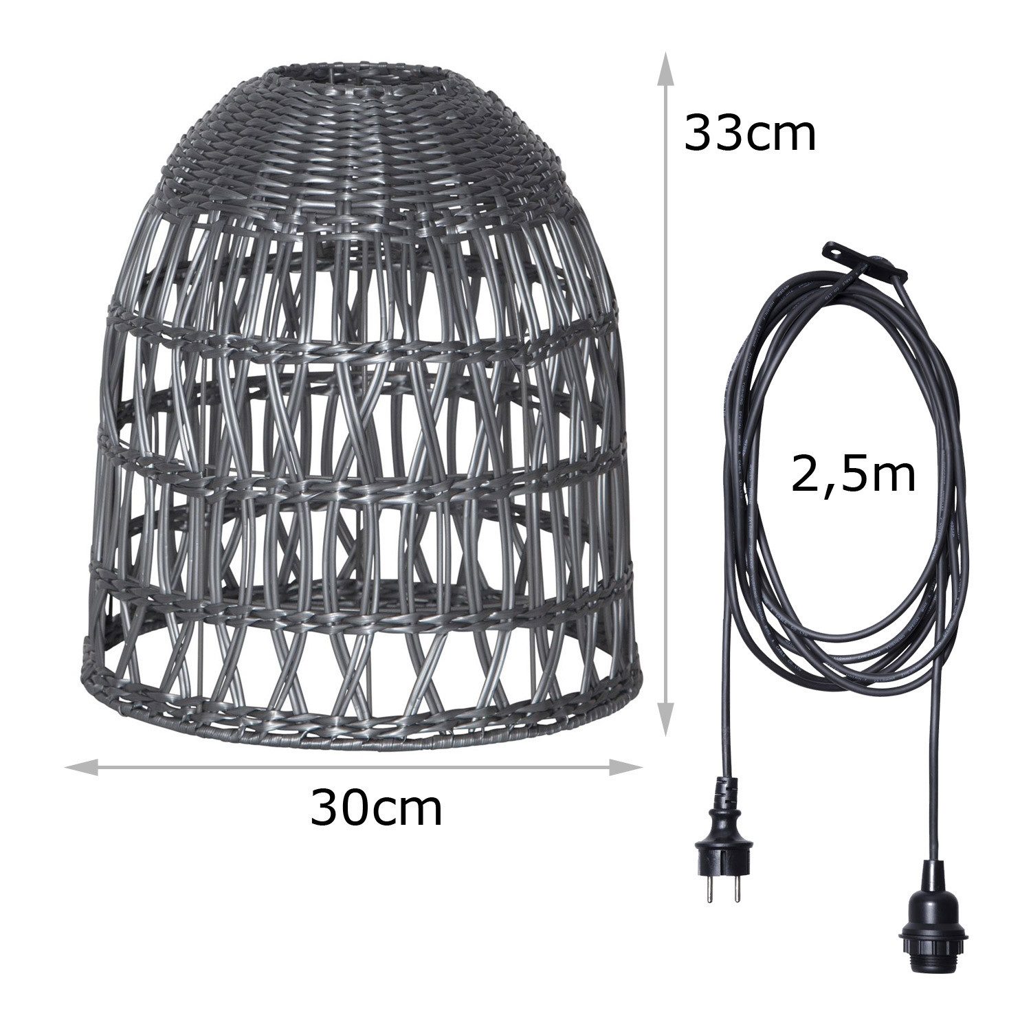 MARELIDA Hängeleuchte Lampenschirm BELL Rattanstil outdoor mit E27 Fassung 33cm wetterfest