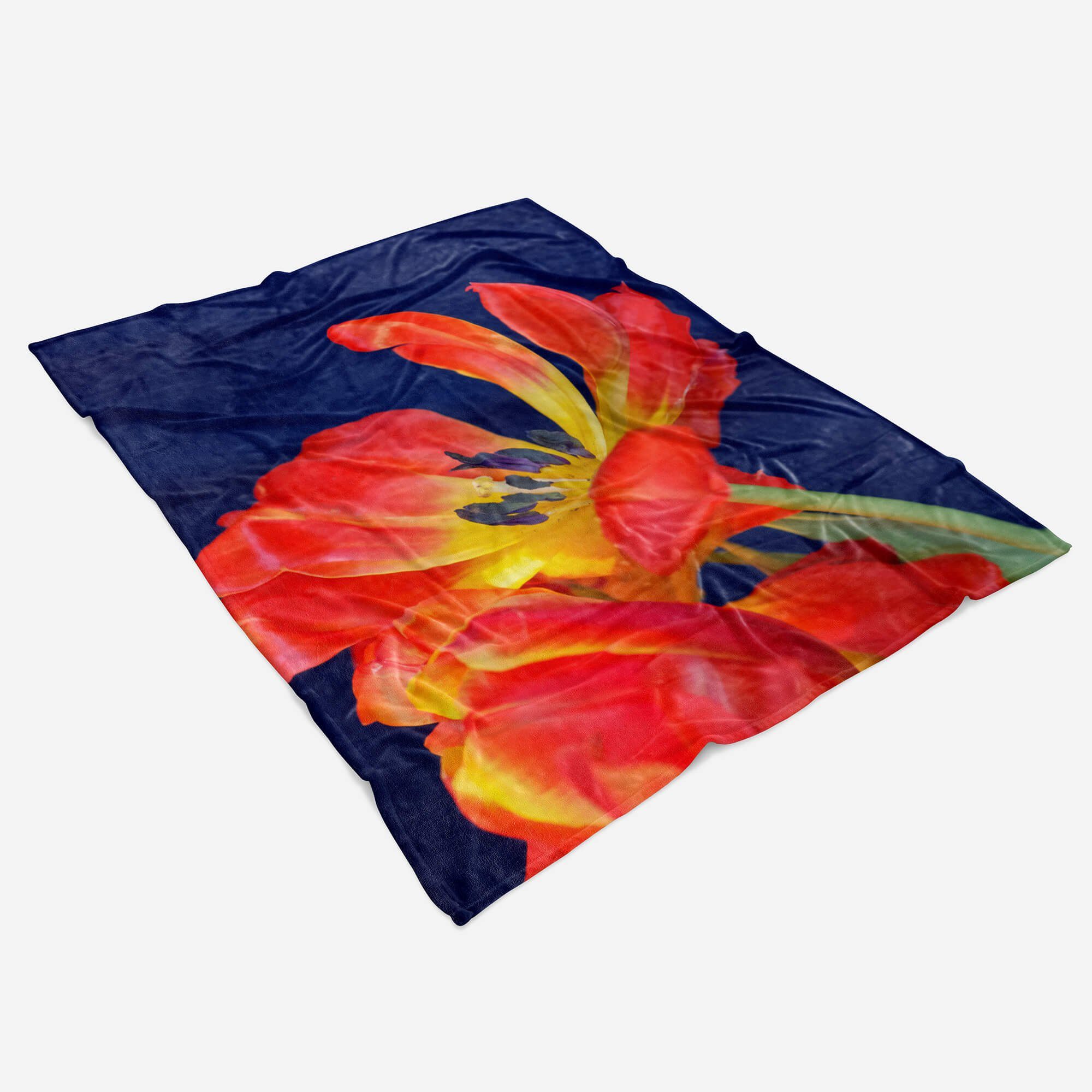 Strandhandtuch Saunatuch mit Sinus Blume Rote Baumwolle-Polyester-Mix Fotomotiv Handtücher Blüte N, (1-St), Art Kuscheldecke Handtuch Handtuch