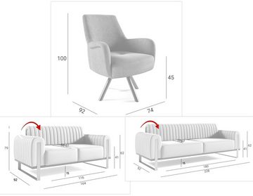 Fun Möbel Polstergarnitur Sofaset Designersofas VALERIE 3-2-1 in Stoff Elisa Velvet, (3-tlg., 2 Sofas und 1 Sessel), Rückenlehne verstellbar, Drehbarer Sessel, Rundumbezug