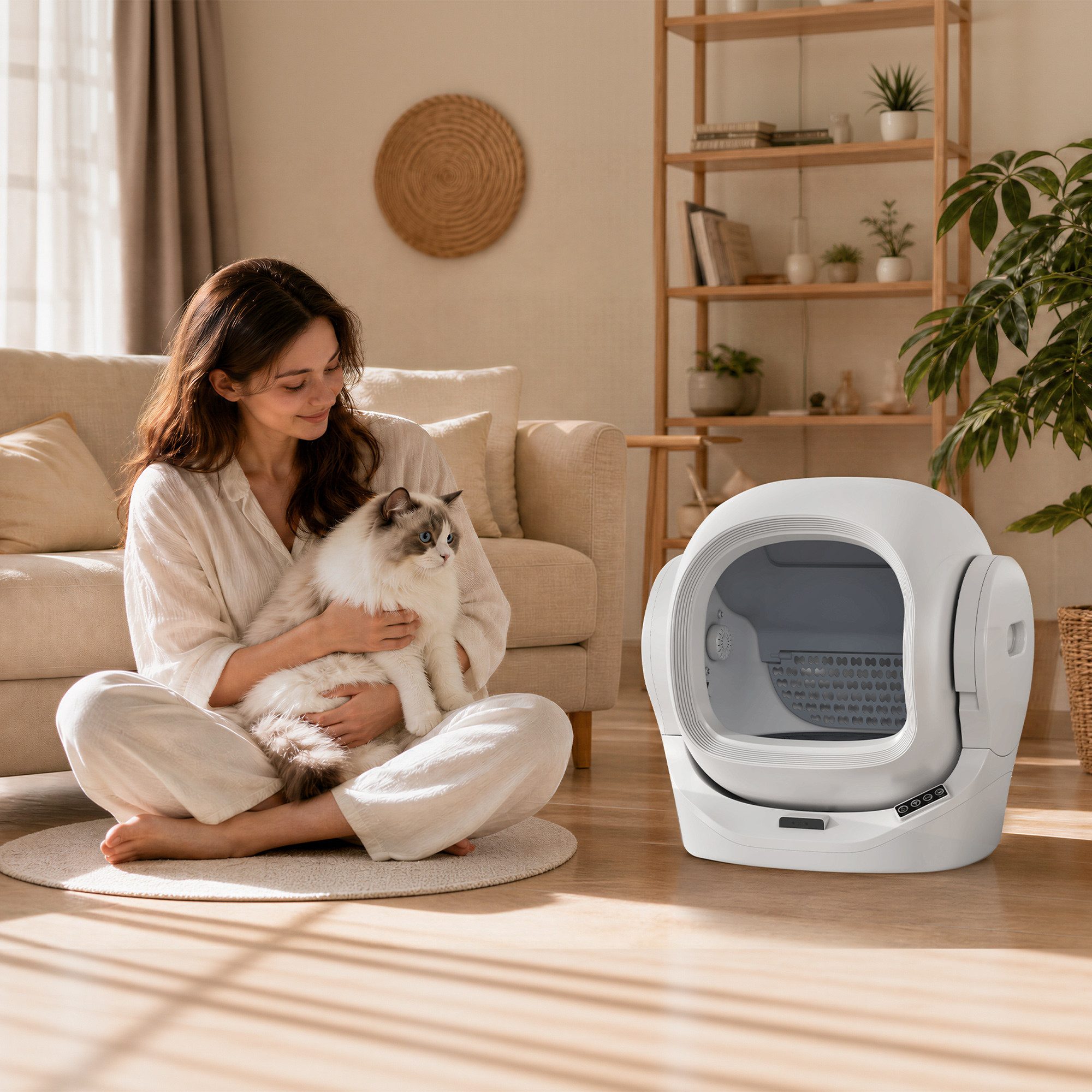 Rolipo Katzentoilette Intelligente automatische Katzentoilette & App-Steuerung, 68L Großraum, 8L Abfallbehälter, Aromabox, Infrarot-Sicherheit, selbstreinigend