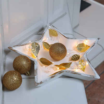 MARELIDA LED-Lichterkette Draht mit goldenen Blättern und Perlen 20 warmweiße LED Batterie, 20-flammig