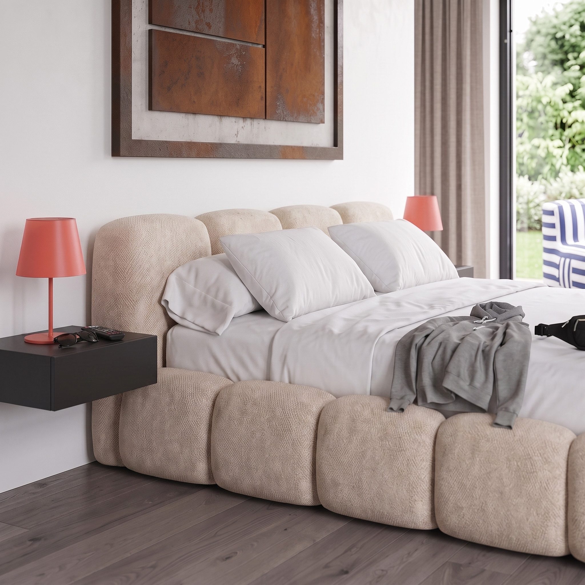 Muffo Polsterbett SUENO Metalllattenrost, Bettkasten, Chenille-Stoff (Ein Doppelbett 140x200 / 160x200 / 180x200 / 200x200 cm), mit Kopfteil Frei Verwendungsste – Bild 3 von 5