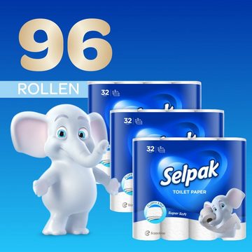 SELPAK Toilettenpapier Klopapier 3-lagig Extra Weich und Stark Wc Papier,100% reine Zellulose (96-St)