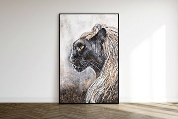 YS-Art Gemälde Baghira, Tiere, Leinwand Bild Handgemalt schwarzer Panther mit Rahmen