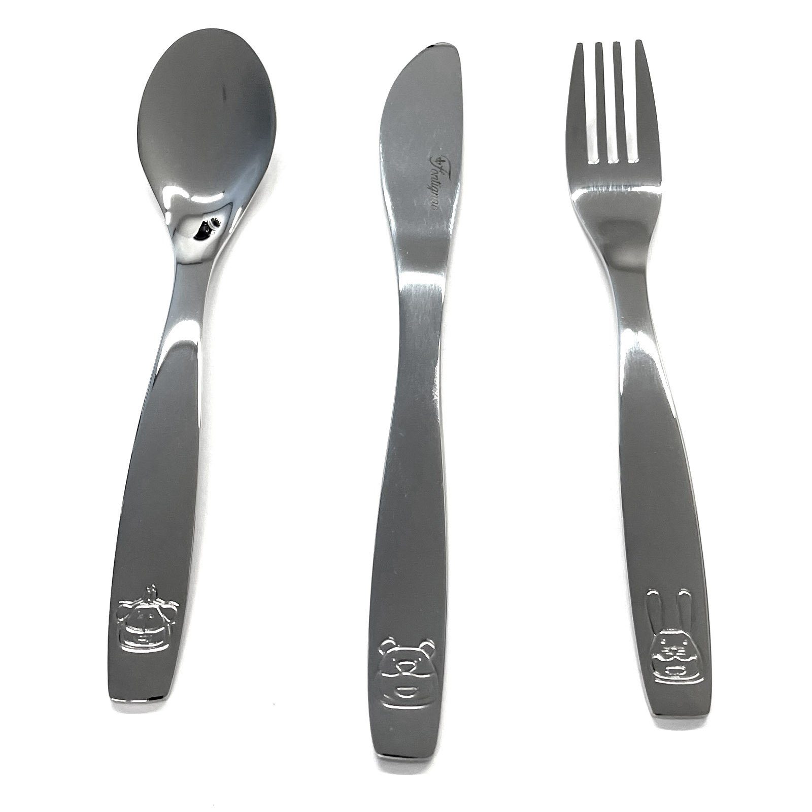 Fontignac Kinderbesteck 3 teiliges Kinder Besteckset mit Löffel, Messer und Gabel, 1 Personen, Edelstahl, mit Tiermotiven