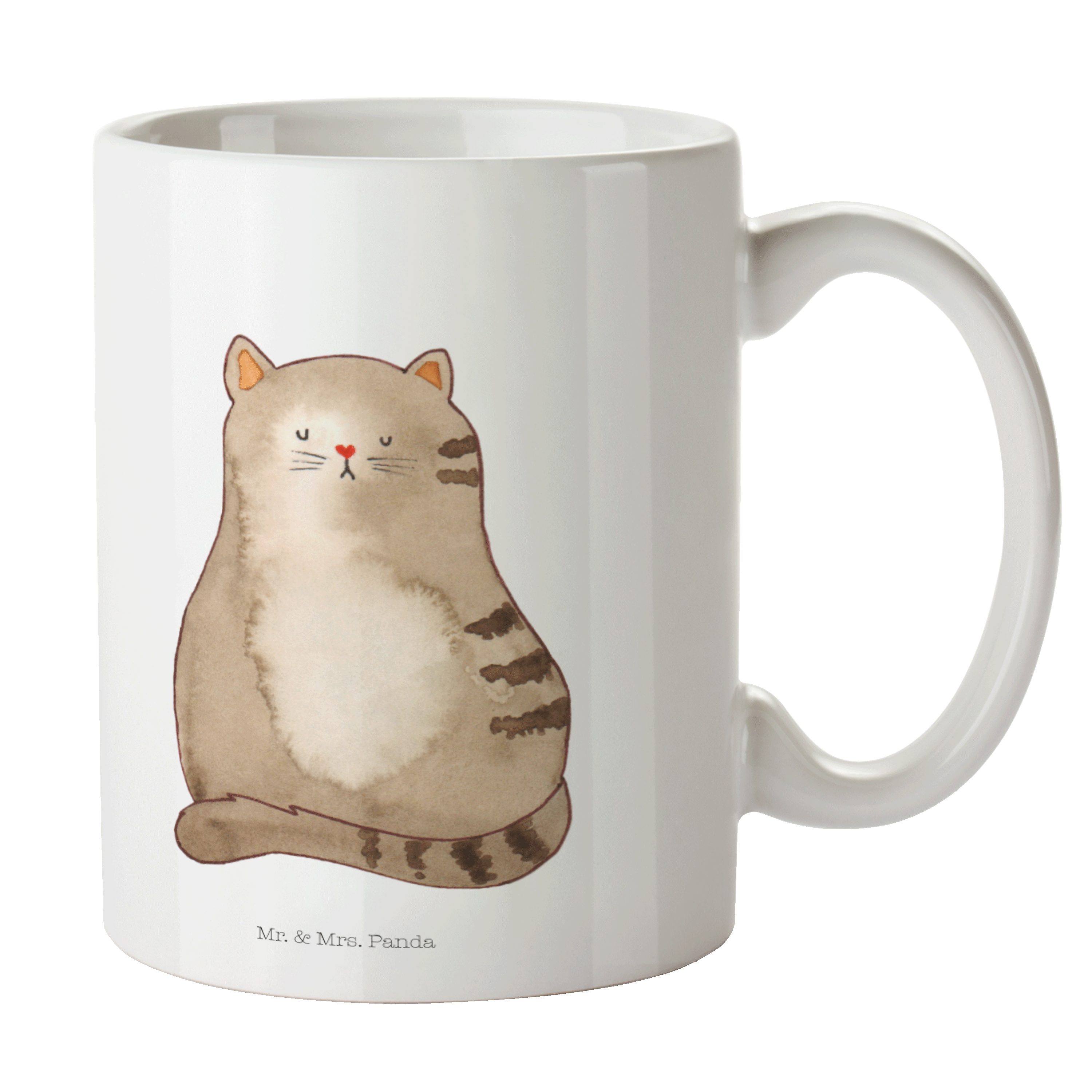 Mr. & Mrs. Panda Tasse Katze sitzend - Weiß - Geschenk, Herz, Cats, Katzenprodukte, Büro Tas, Keramik
