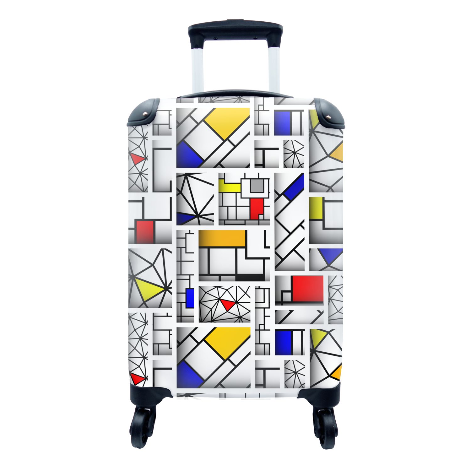 - - Reisetasche MuchoWow Reisekoffer Mondrian Handgepäckkoffer Trolley, Muster, rollen, mit für 4 Ferien, Handgepäck Rollen, Formen Gestaltung -