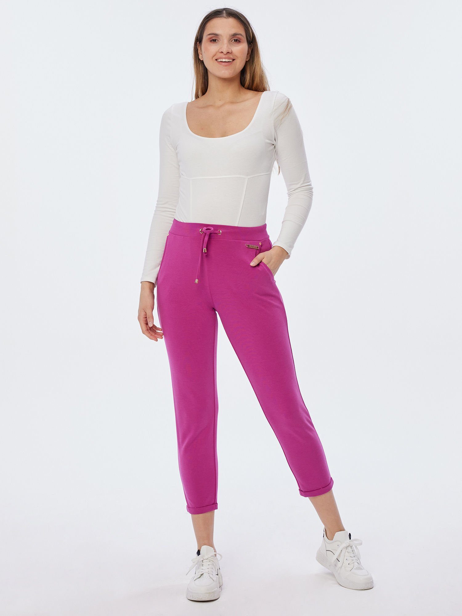 Christian Materne Jogger Pants Relaxhose mit Umschlagsaum fuchsia