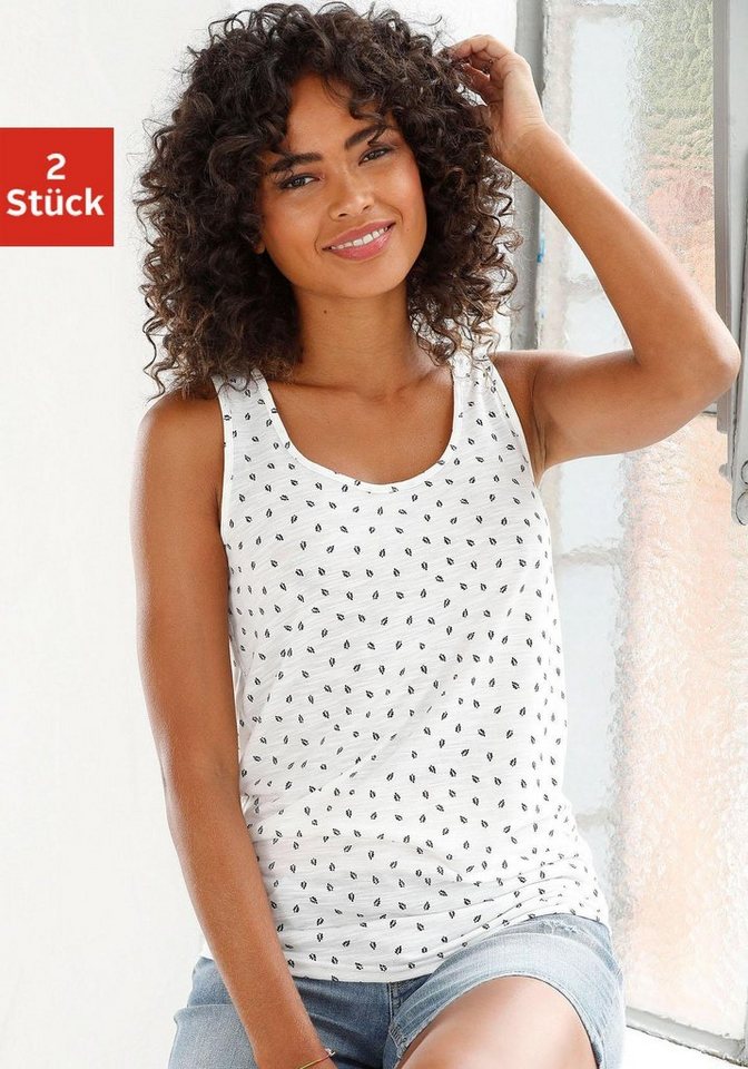 und Cut-Out LASCANA Shirttop im Blätter-Druck mit Nacken süßem (2er-Pack)