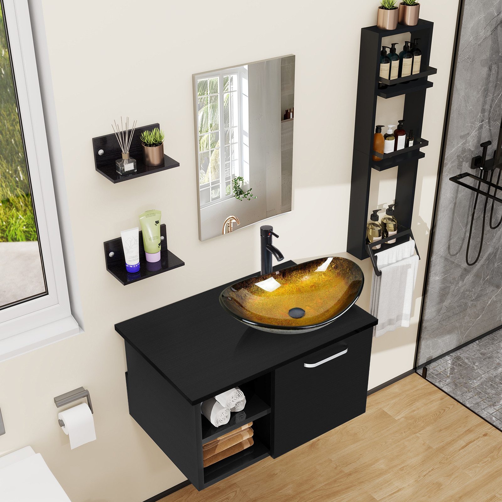 Puluomis Badmöbel-Set Puluomis Badmöbel Set mit Handtuchhalter, mit/ohne Wa günstig online kaufen