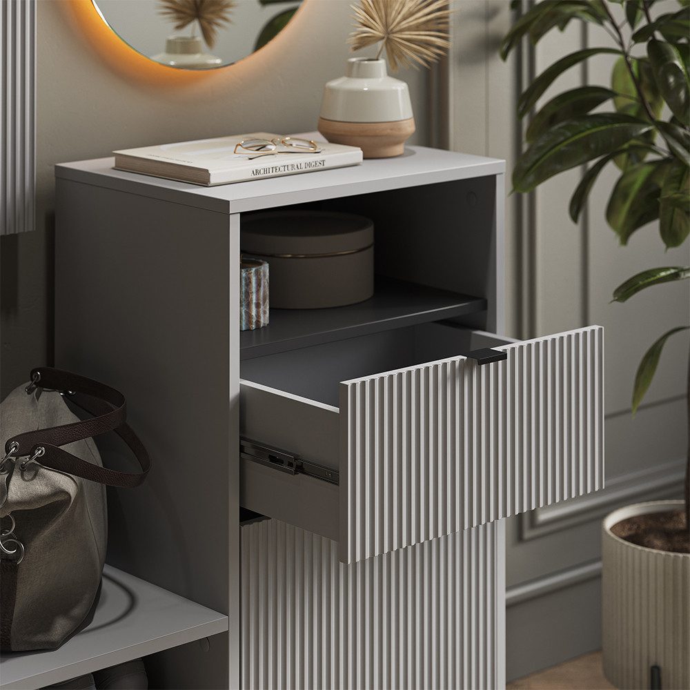 Vicco Schuhbank Eliza, Grau, 100 x 98.5 cm mit Tür und Schublade (1-St)