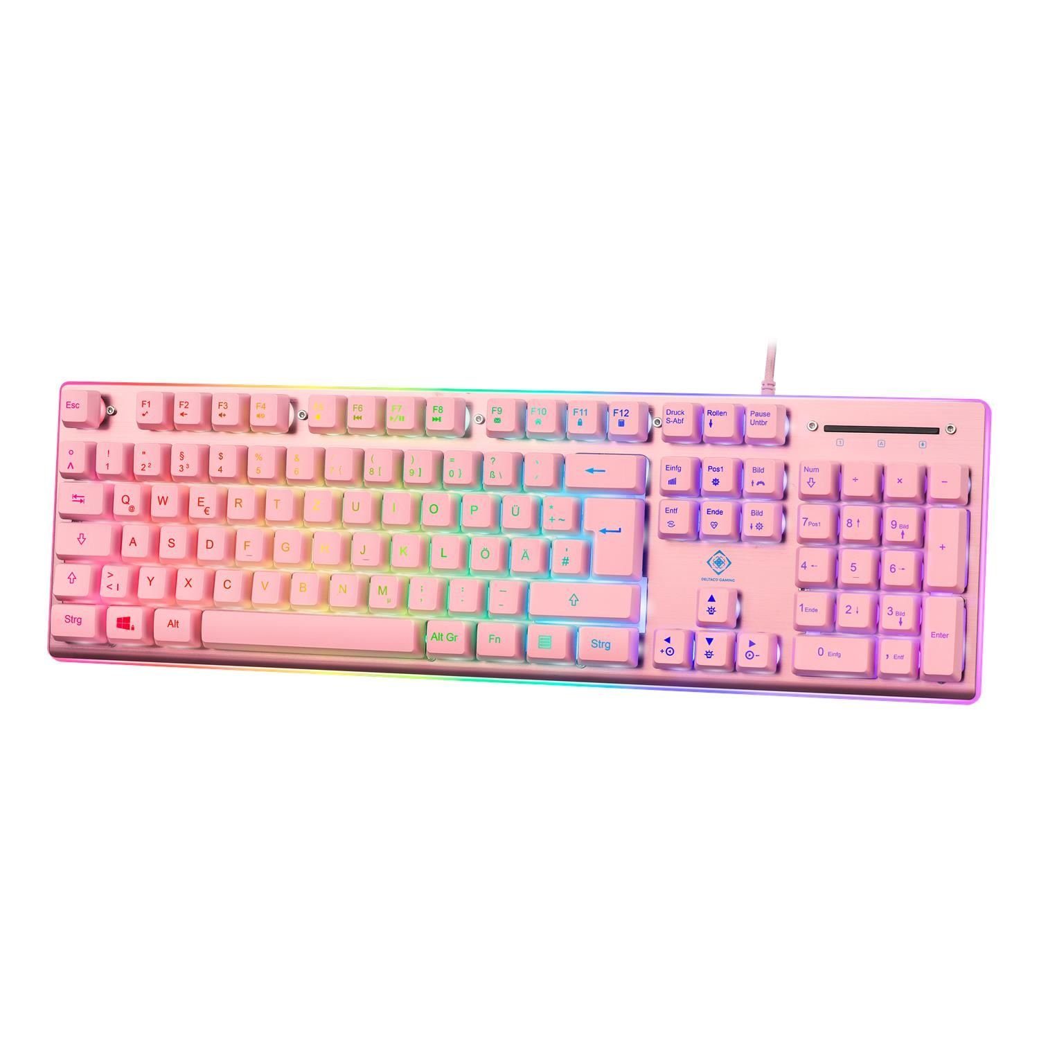 RGB, / rosa) RGB-Beleuchtung, (Oberfläche DELTACO pink Aluminium, Gaming-Tastatur Gaming (Membran, Aluminium, Tastatur aus Anti-Ghosting)