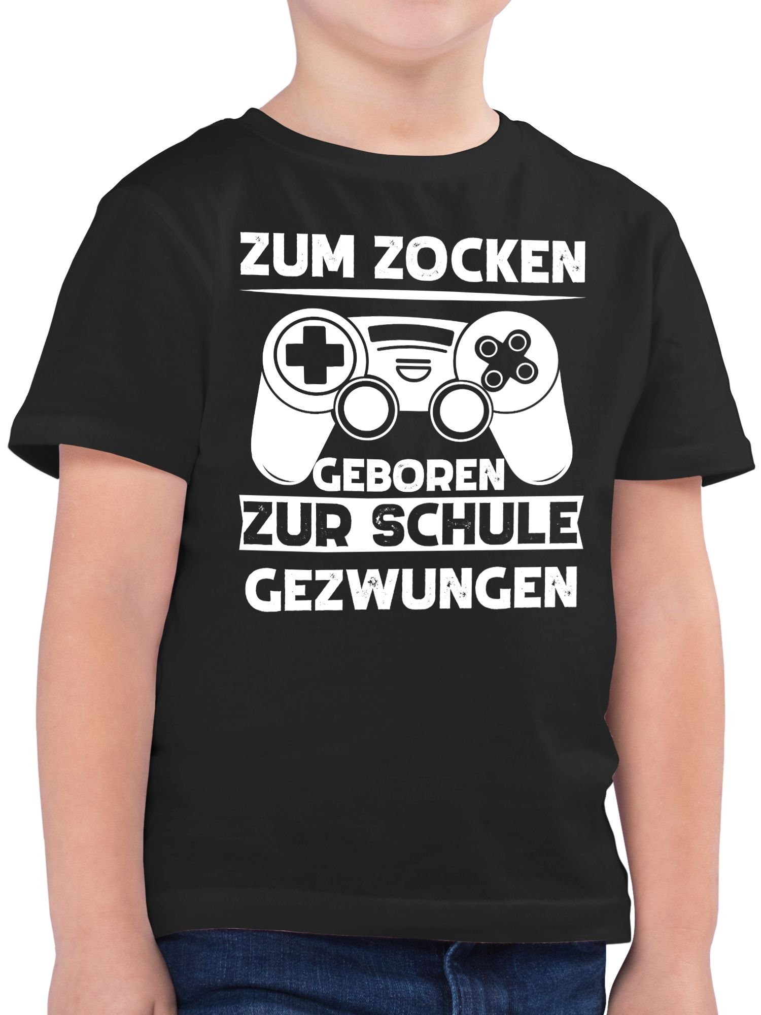 Shirtracer T-Shirt Zum zocken geboren Schule gezwungen (1-tlg) Kinderkleidung und Co