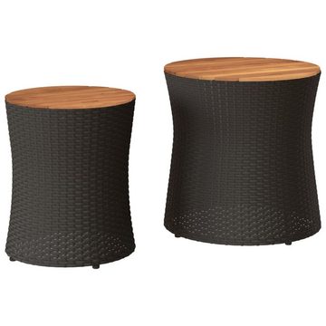 vidaXL Gartentisch Garten-Beistelltische 2 Stk. mit Holzplatte Schwarz Poly Rattan (1-St)