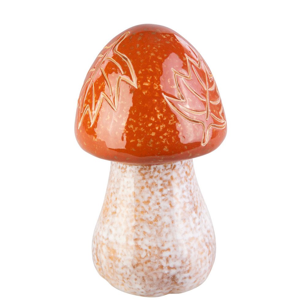 Dekofigur Pilz mit Blättern rot/creme - ca. 9,5 x 9,5 x 16,5 cm