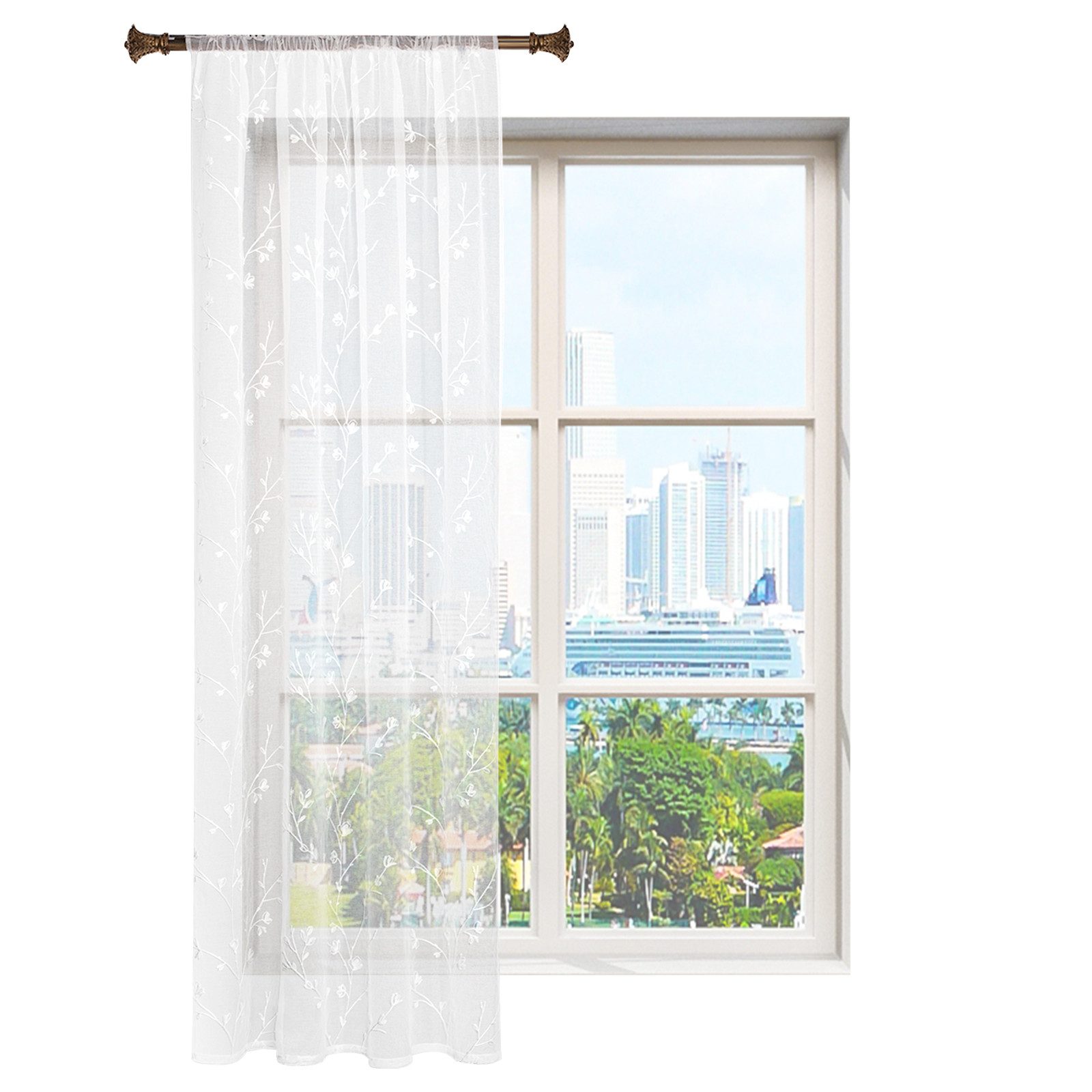 Woltu Gardine (2 St), halbtransparent, transparent Stickerei mit Kräuselban günstig online kaufen