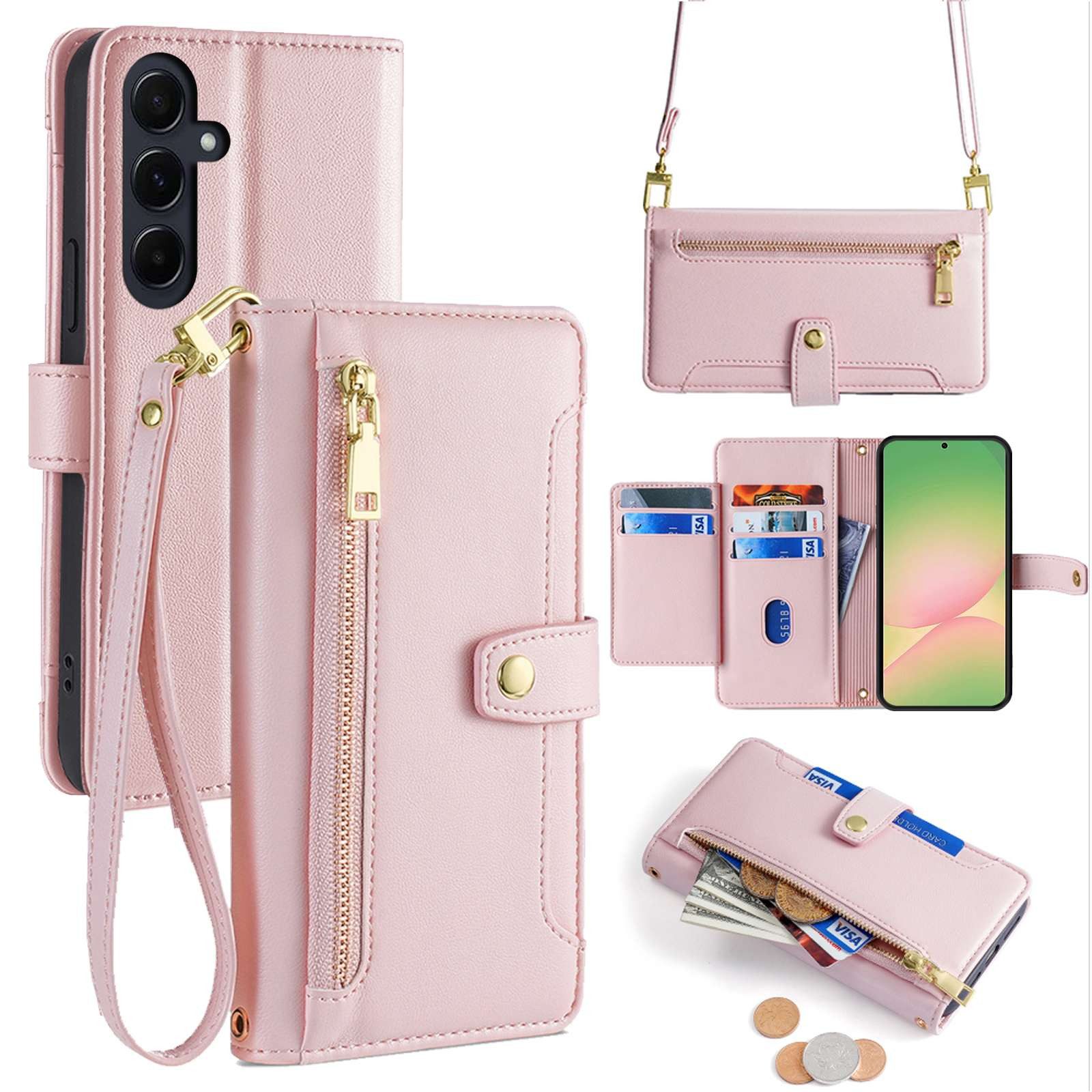 betterfon Handykette für Samsung Galaxy Leder Umhänge Hülle mit Kartenfächer, Hände frei – mit Silikonhülle & Schnur für flexiblen Alltag