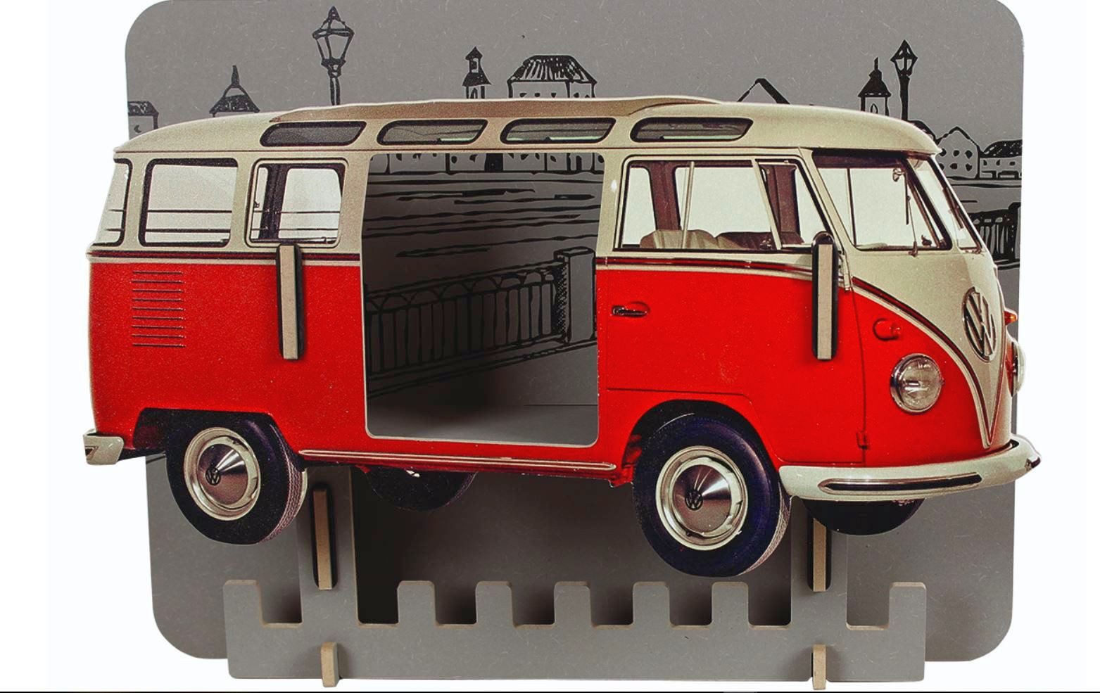 WERKHAUS® Garderobe Werkhaus Garderobe VW T1 Bulli Wandregal Wandgarderobe Wandhaken Rot
