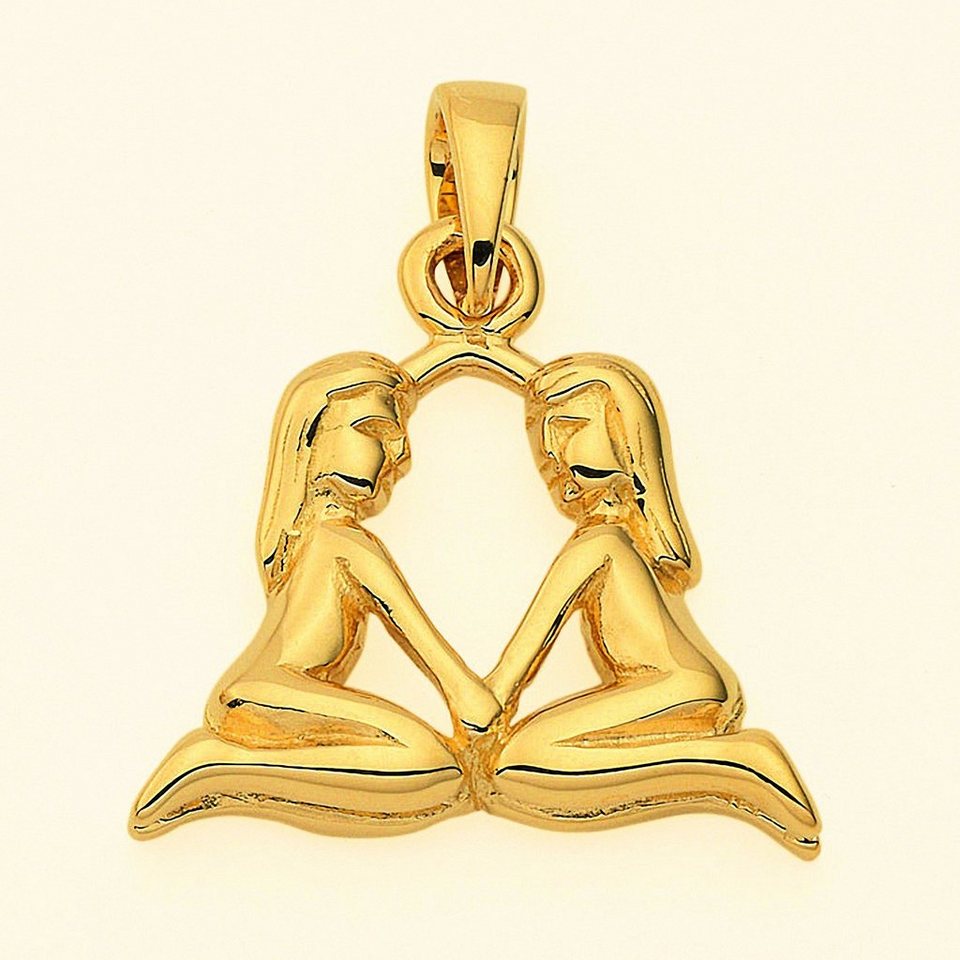 Adelia´s Kette mit Anhänger 585 Gold Sternzeichen Anhänger Zwilling,  Schmuckset - Set mit Halskette, Inkl. 45 cm verstellbarer vergoldeter 925  Silber Halskette