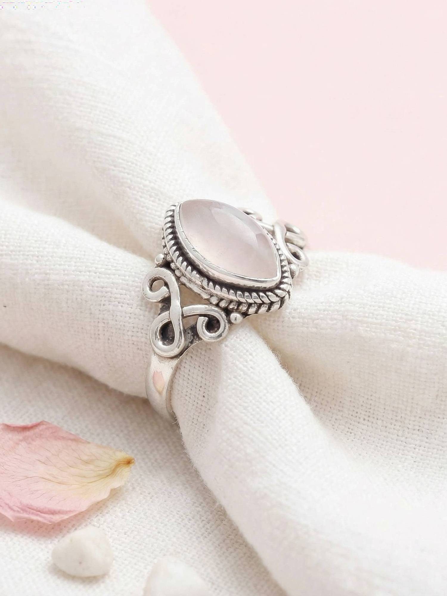 mantraroma Silberring BAGHIMI Ellipse aus 925 Silber mit Rosenquarz (Ring m günstig online kaufen