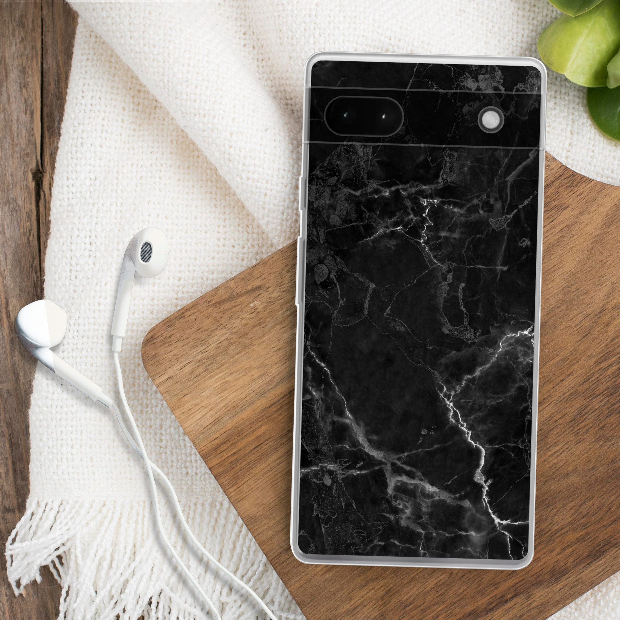 MuchoWow Handyhülle für Google Pixel 6a Marmor - Schwarz - Weiß - Textur - Marmoroptik, Phone Case, Silikon, Schutzhülle Dünn