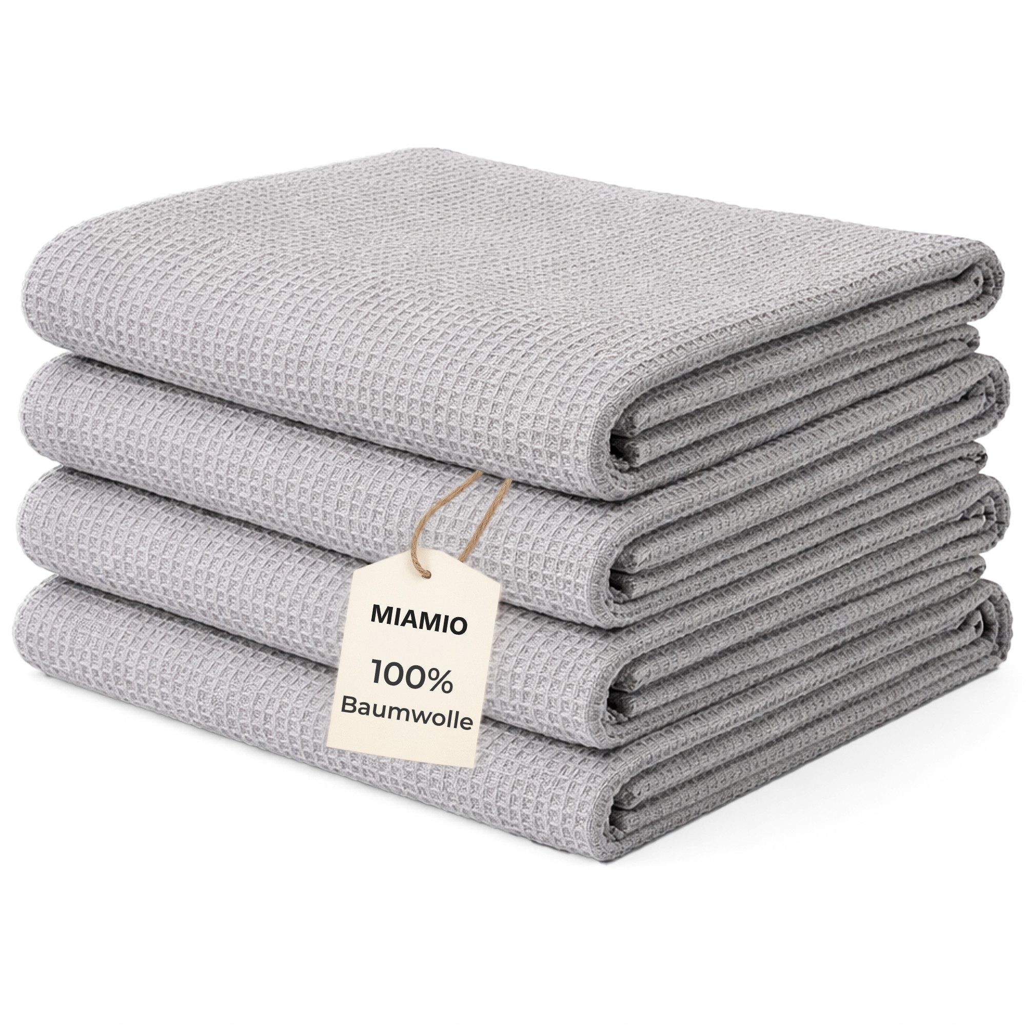 MiaMio Geschirrtuch Geschirrtücher Baumwolle 4er Set 65x47 cm Waffelstruktur Grau, (Set, 4-tlg), Waffelstruktur, 65 x 47 cm
