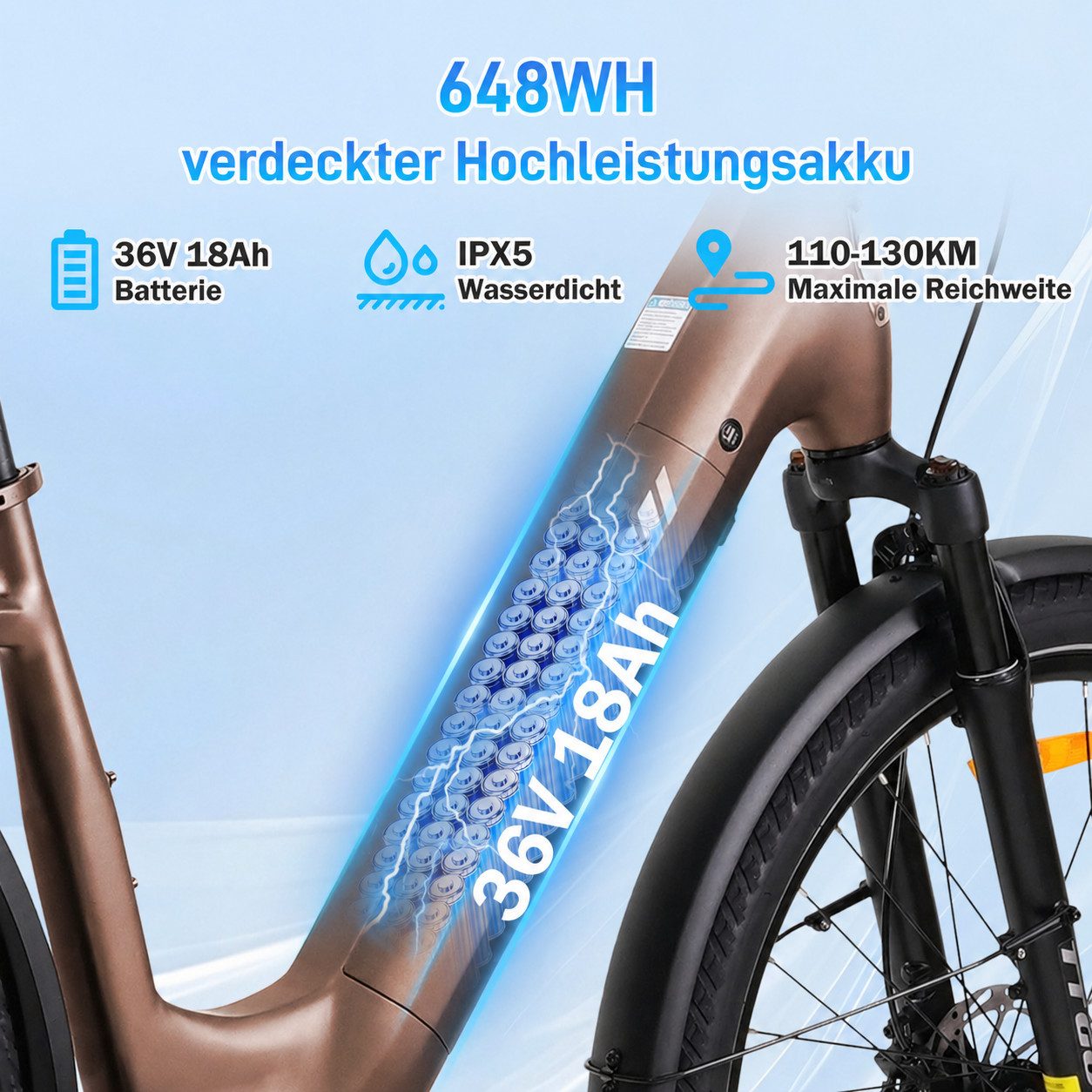 TTGO E-Bike Cityrad 28 Zoll, SUV, 75Nm Mittelmotor, 130km, Z5, für Damen und Herren, 9 Gang, Kettenschaltung, Mittelmotor, 648 Wh, 5 Stufen, Drehmomentsensor, Federsattelstütze, Elektrofahrrad, Pedelec