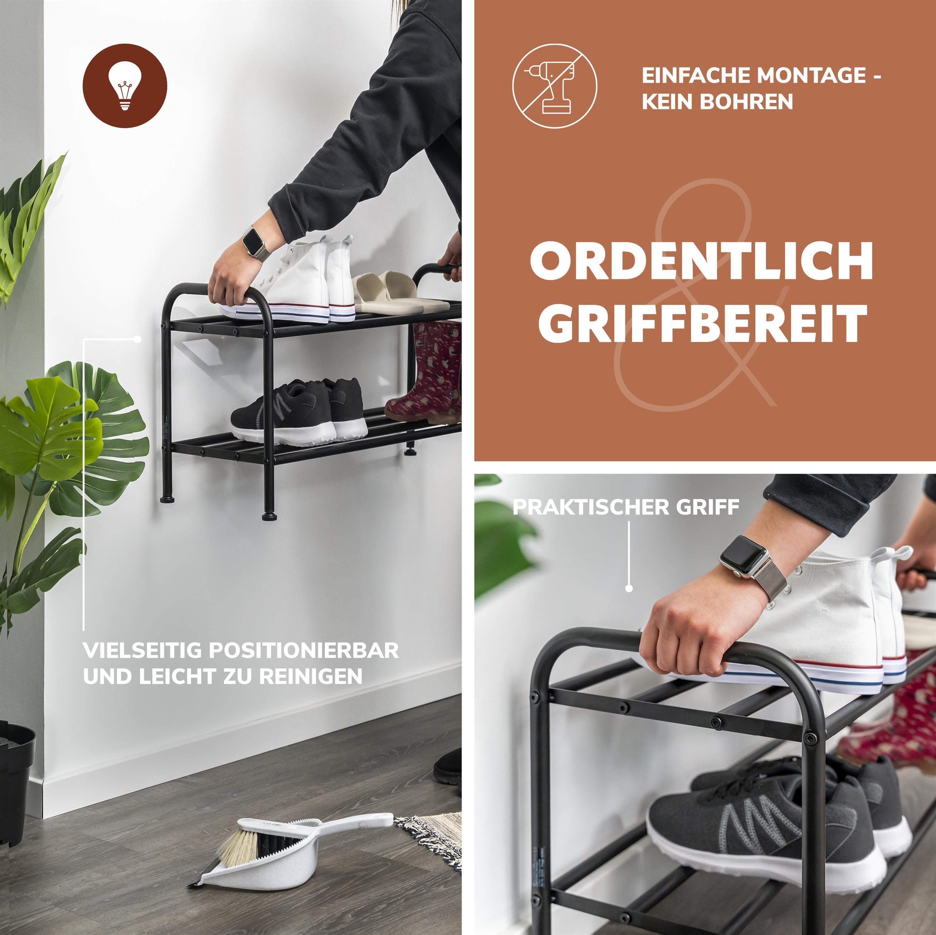 eluno Schuhregal für ca. 8 Paar Schuhe, 2 Ablagen, schwarz, 1-tlg., höhenverstellbare Füße – Bild 5 von 5